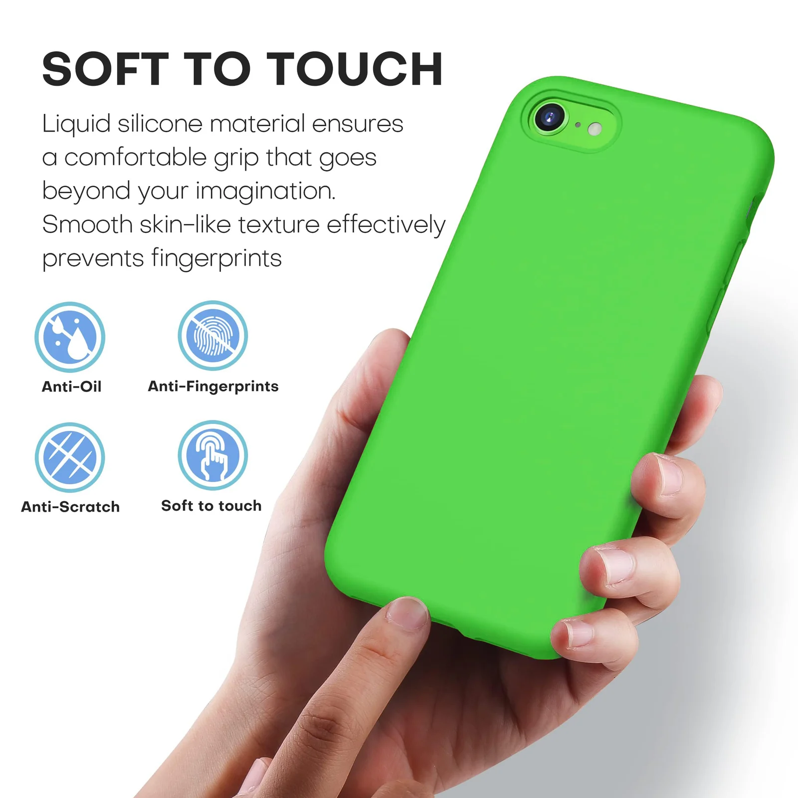 DL3 Mobilak Liquid Silicone Case for iPhone 7 / 8, Shock-absorbing protection, Scratch-resistant surface, Slim, lightweight profile - Neon Green