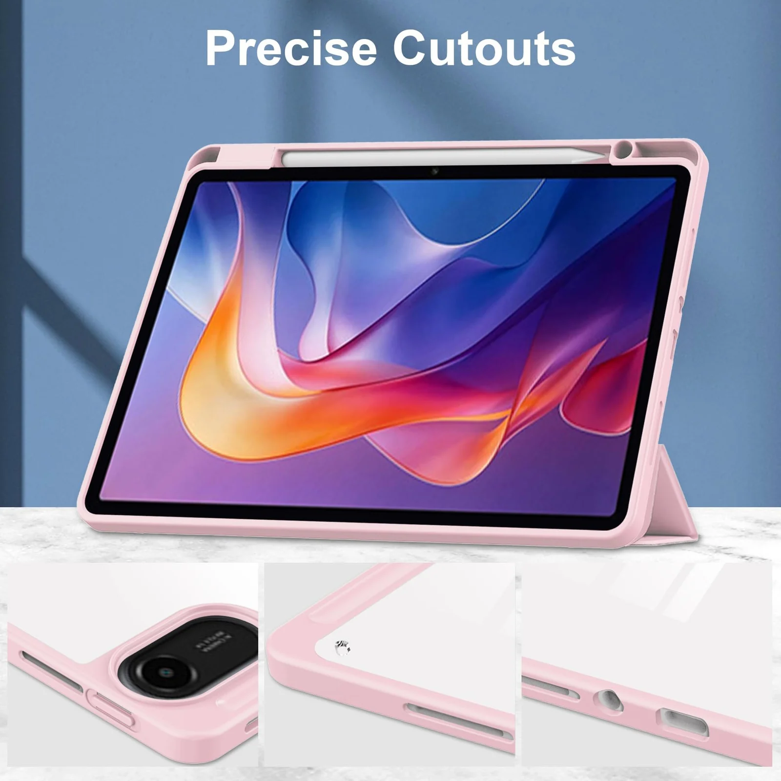 DL3 Mobilak Case for Huawei MatePad SE 11 inch 2024 with Built-in Pencil Holder, Clear Transparent PC Back, Shockproof Tri-Fold Stand Tablet Cover, Auto Wake/Sleep - Pink Sand