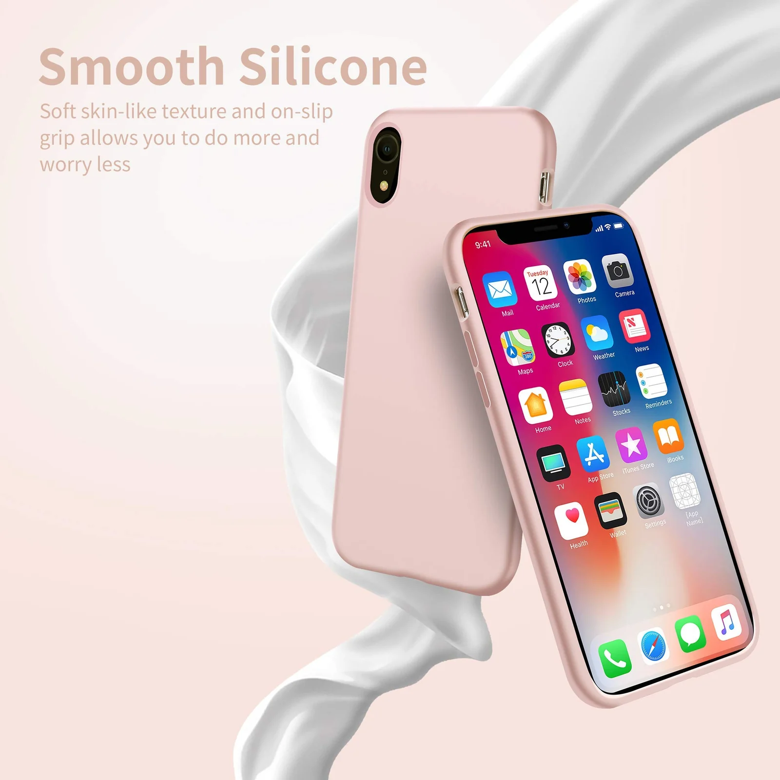 DL3 Mobilak Compatible with iPhone XR Case, Liquid Silicone Case, Full Body Protective Cover, Shockproof, Slim Phone Case, Anti-Scratch Soft Microfiber Lining - Pink Sand