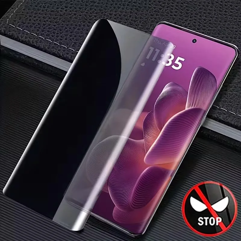 DL3 Mobilak Screen Protector for moto edge 60 fusion UV Glass Fingerprint Reader Support 3D Curved Anti-Spy Tempered Glass Screen Protector - Privacy