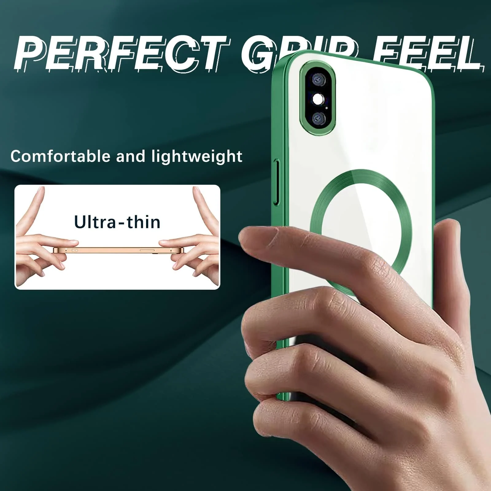 DL3 Mobilak Clear TPU Case for iPhone X / iPhone XS [Compatible with, Compatible with MagSafe accessories, Camera protection, Transparent design - Green
