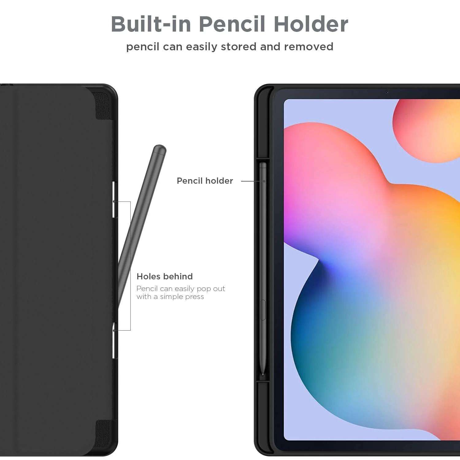 DL3 Mobilak Xiaomi Redmi Pad SE 8.7'' inch 2024 Tablet Case with Pen Holder, Soft TPU Back Trifold Stand Protective Smart Cover Flip, Auto Wake&Sleep - Black