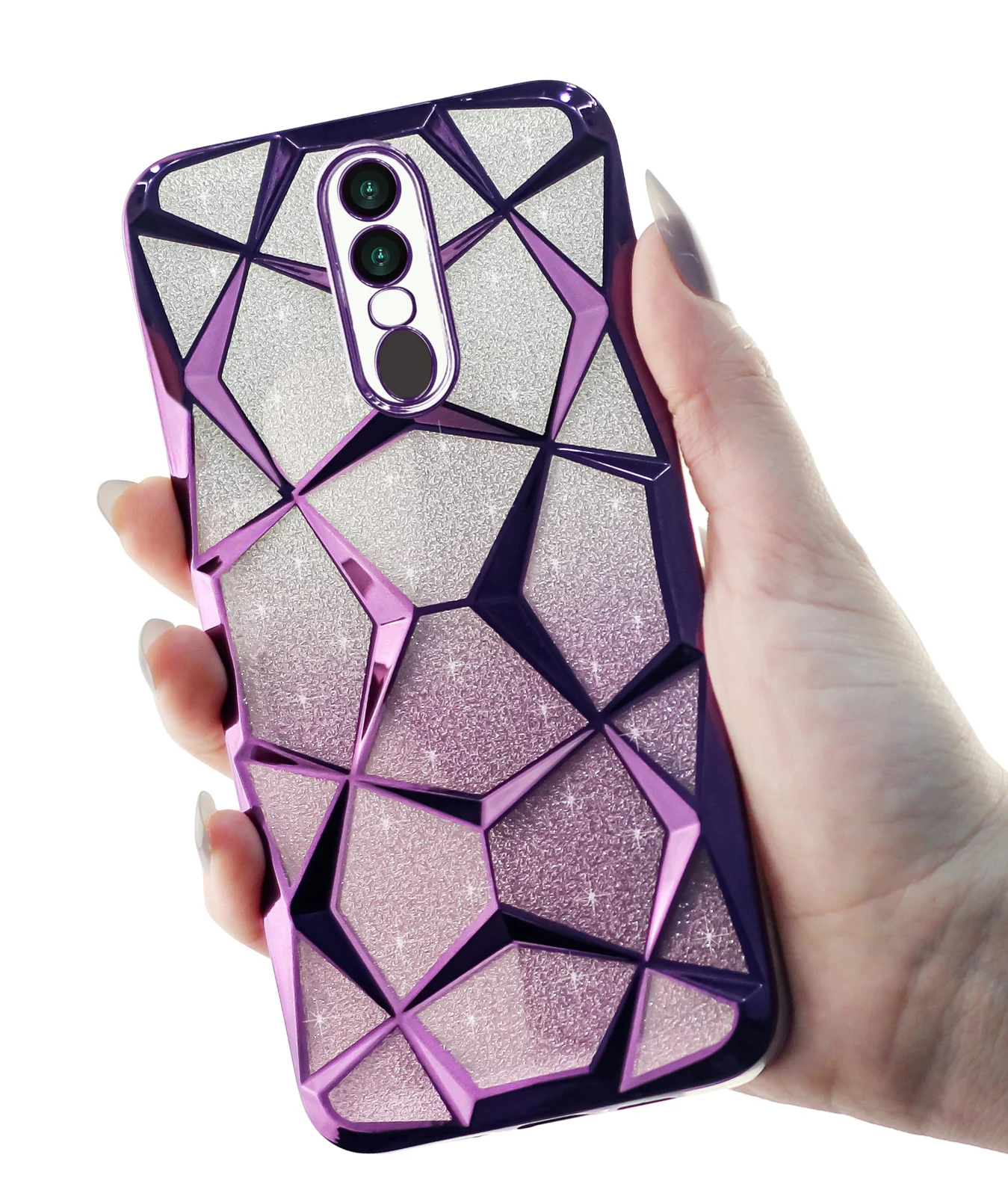 DL3 Mobilak Compatible with OPPO F11 Case Plating Bling Gradient Glitter Clear Cover Soft TPU Silicone Cute Camera Protection Shockproof Back for Women Girls Case - Purple