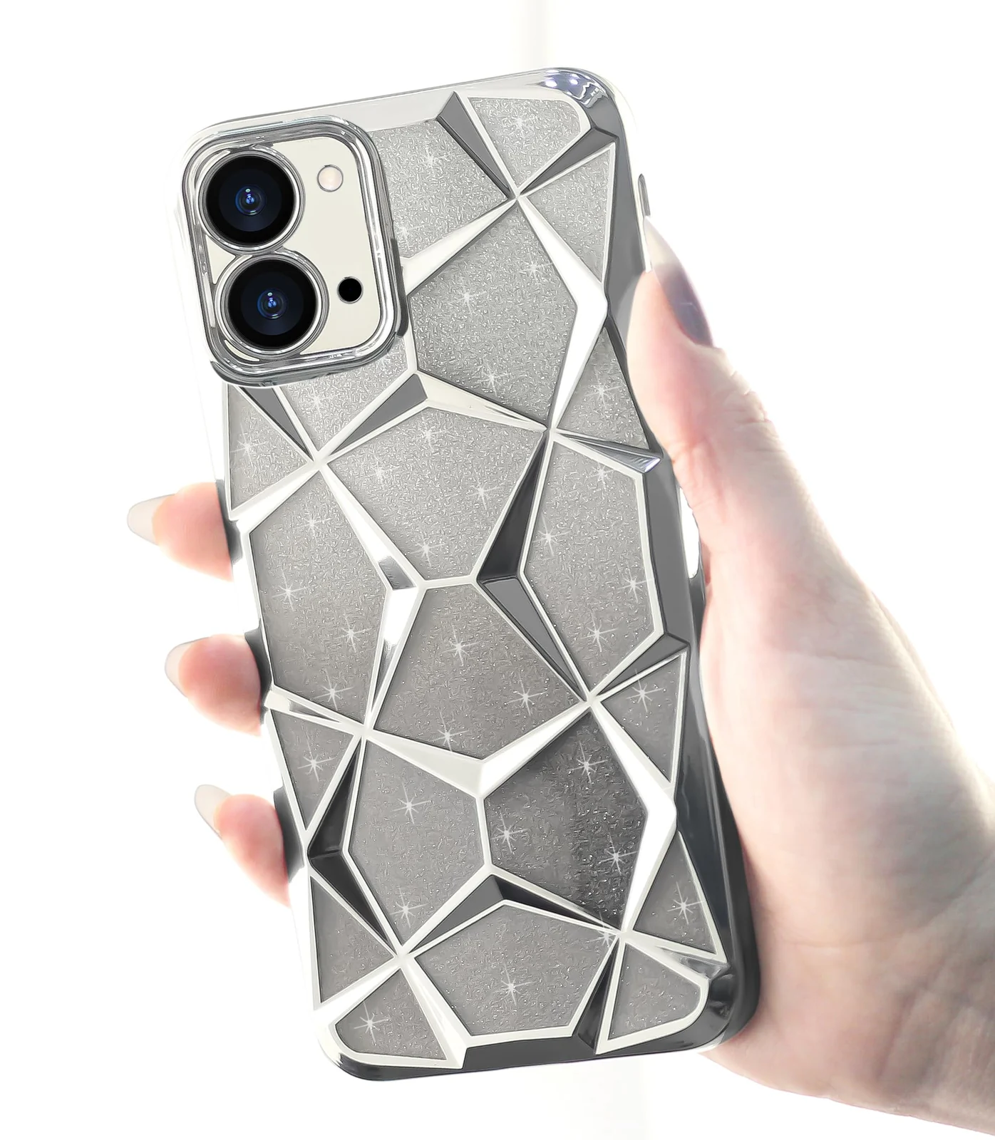 DL3 Mobilak Compatible with Xiaomi Redmi 15C 4G/5G Case Plating Bling Gradient Glitter Clear Cover Soft TPU Silicone Cute Camera Protection Shockproof Back for Women Girls Case - Silver