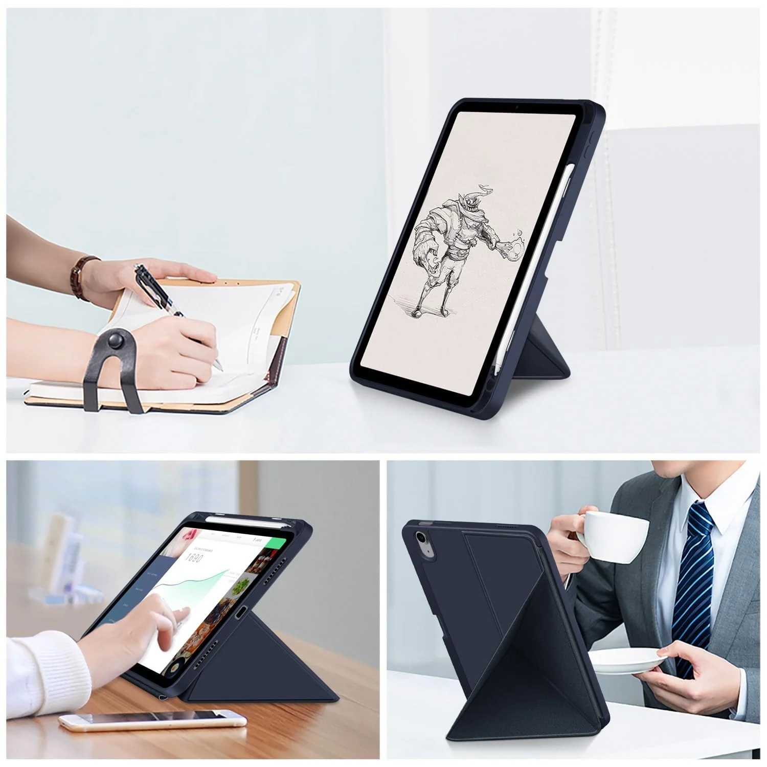 DL3 Mobilak For Samsung Galaxy Tab S6 Lite 10.4 Inch 2022/2020 Model (SM-P610/P613/P615/P619) Case, Smart Stand, Pencil Holder, Shockproof Slim Lightweight Leather Cover - Blue