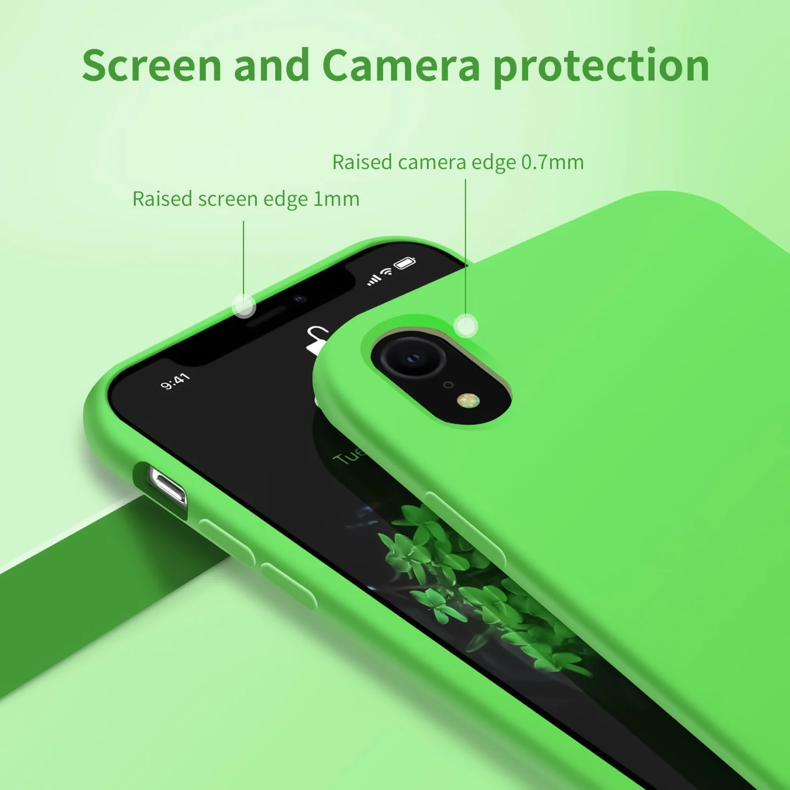 DL3 Mobilak Liquid Silicone Protective Case for iPhone XR with Camera Protection and Microfiber Lining - Neon Green
