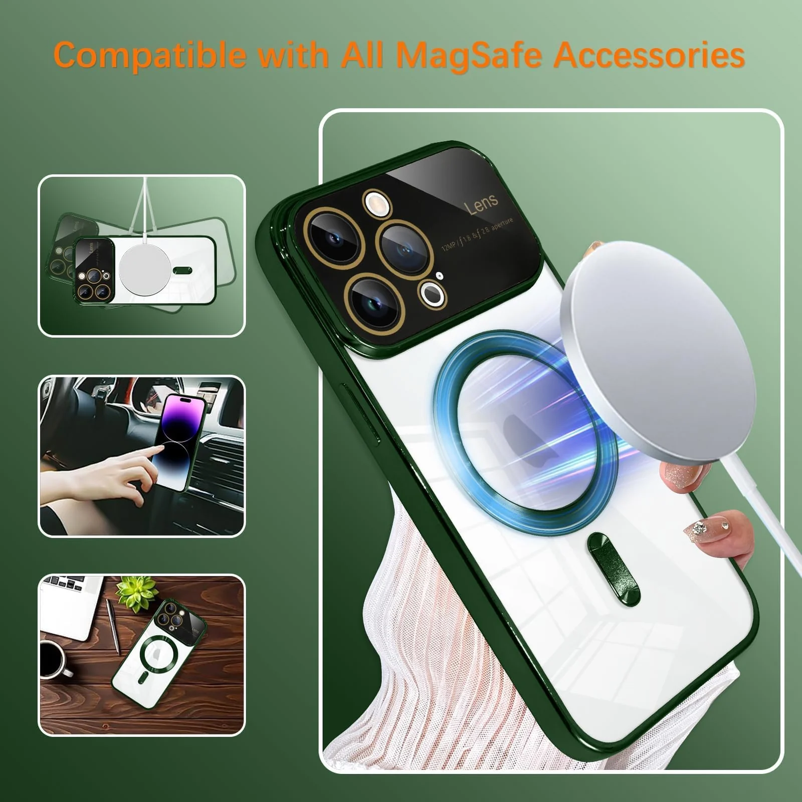 DL3 Mobilak Clear MagSafe-Compatible Magnetic Case for iPhone 14 6.1 Inch with Camera Protection and Shockproof Design - Green