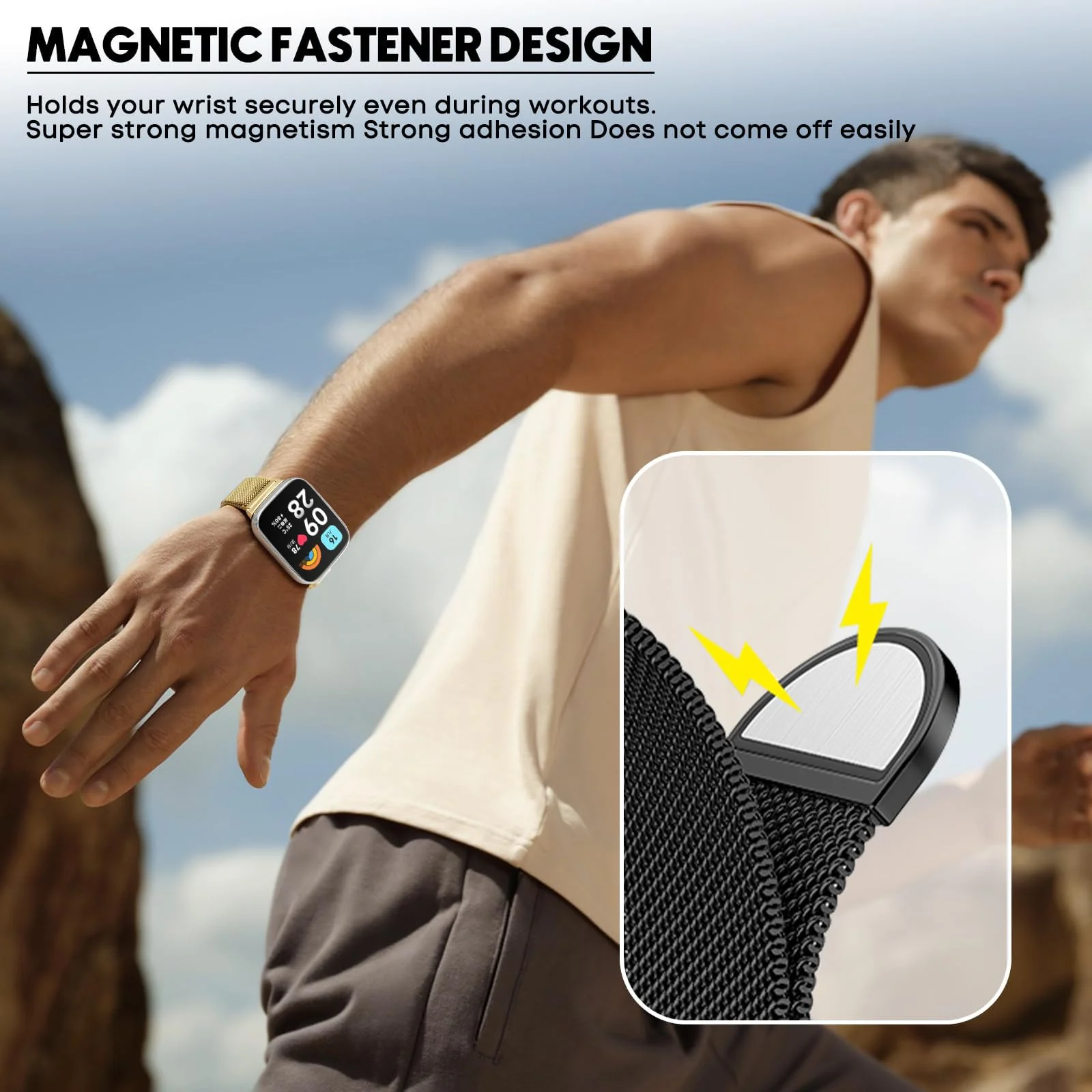 DL3 Mobilak Bracelet Compatible with Xiaomi Redmi Watch 3 Active/Redmi Watch 3 Lite, Stainless Steel Replacement Strap, Mesh Metal Watch Strap, Magnetic Adjustable Replacement Band For Men Women - Gold