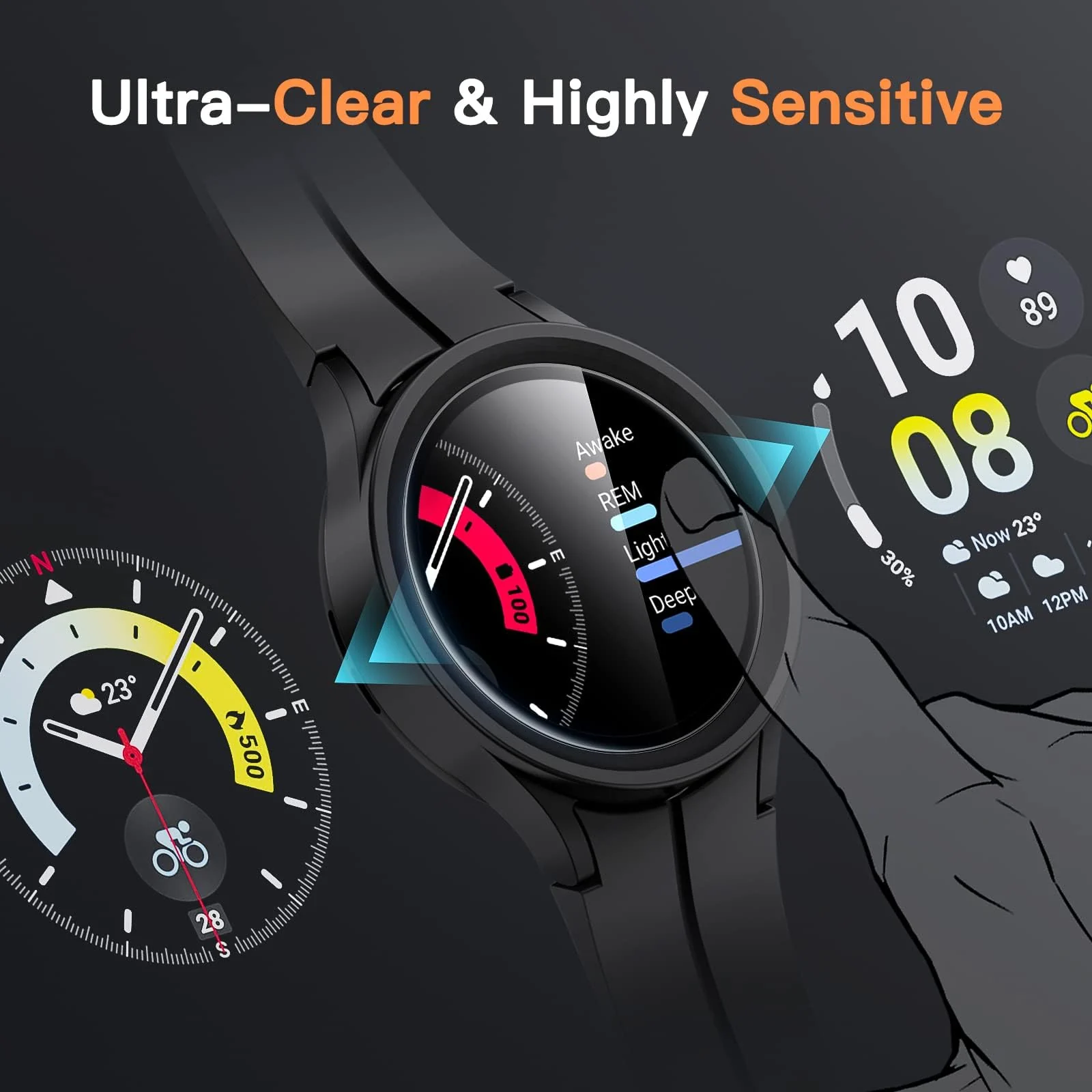 DL3 Mobilak Screen Protector For Samsung Galaxy Watch 5 Pro 45mm, 3D Curved Soft Edge Protective Film [Anti-Scratch] [Bubble Free] [Ultra Shatterproof] [High Sensitive] (Not Glass) - Black