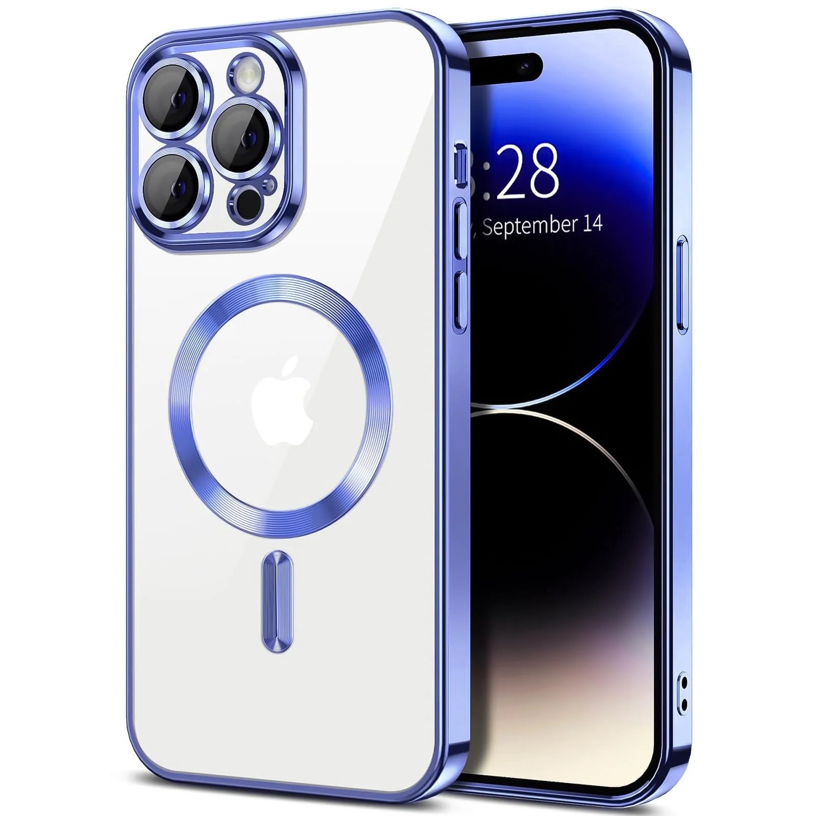 DL3 Mobilak Case for iPhone 14 Pro Max (6.7 Inch) MagSafe with Camera Lens Protector, Magnetic Clear Case Full Protection Plating Anti-Scratch Slim Thin Case Cover - Light Purple