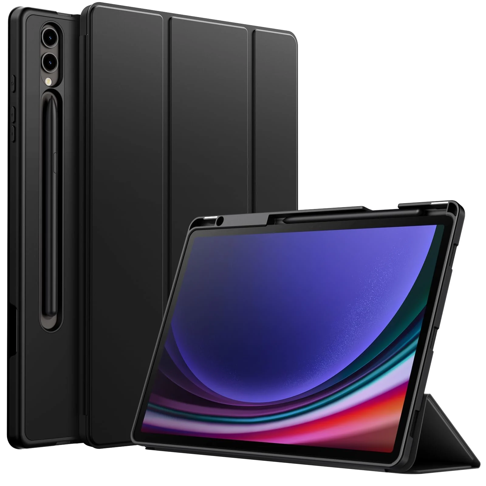 DL3 Mobilak Case for Samsung Galaxy Tab S9+ Plus/Galaxy Tab S9 FE+ Plus 12.4 Inch 2023 with S Pen Holder, Soft TPU Tri-Fold Stand Protective Tablet Cover, Auto Wake/Sleep - Black