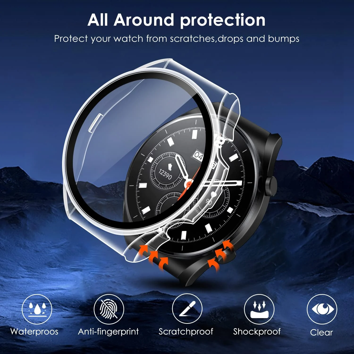 DL3 Mobilak Case with Screen Protector for Xiaomi Watch S1, Bumper Full Coverage Hard PC Overall Protective Cover, Built-in Tempered Glass Film High Sensitivity For Xiaomi Watch S1 - Clear