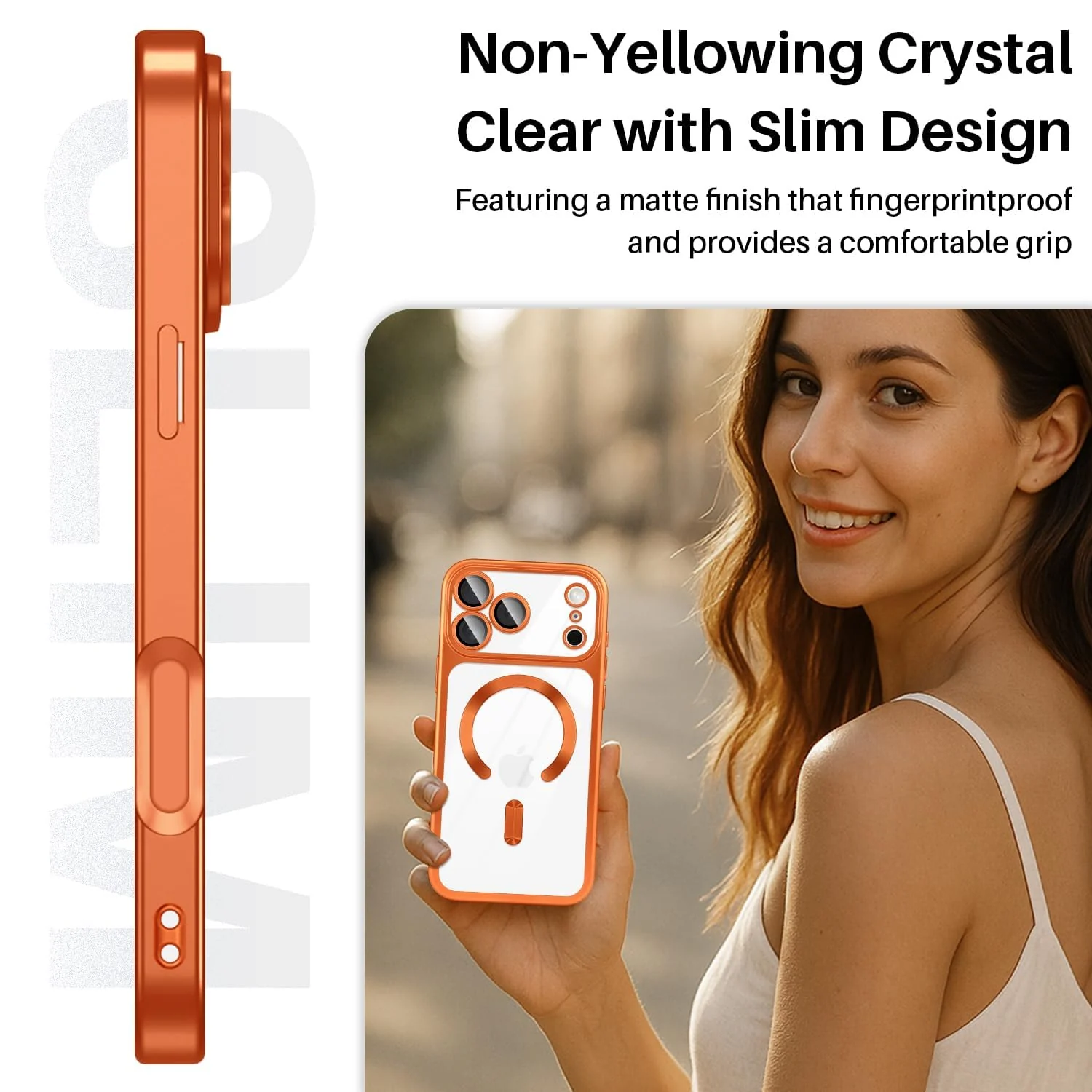 DL3 Mobilak Plated-Edge Protective Case for iPhone 17 Pro, Compatible with MagSafe accessories, Supports wireless charging, Camera protection - Orange Matte
