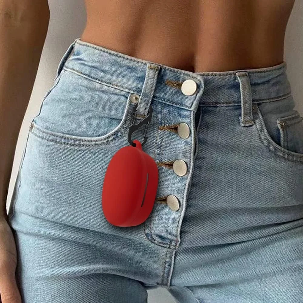 DL3 Mobilak Silicone Case Compatible with Soundcore Life P2 Mini Earbuds, Soft Silicone Protective Case Cover, Shockproof Sleeve with Carabiner - Red