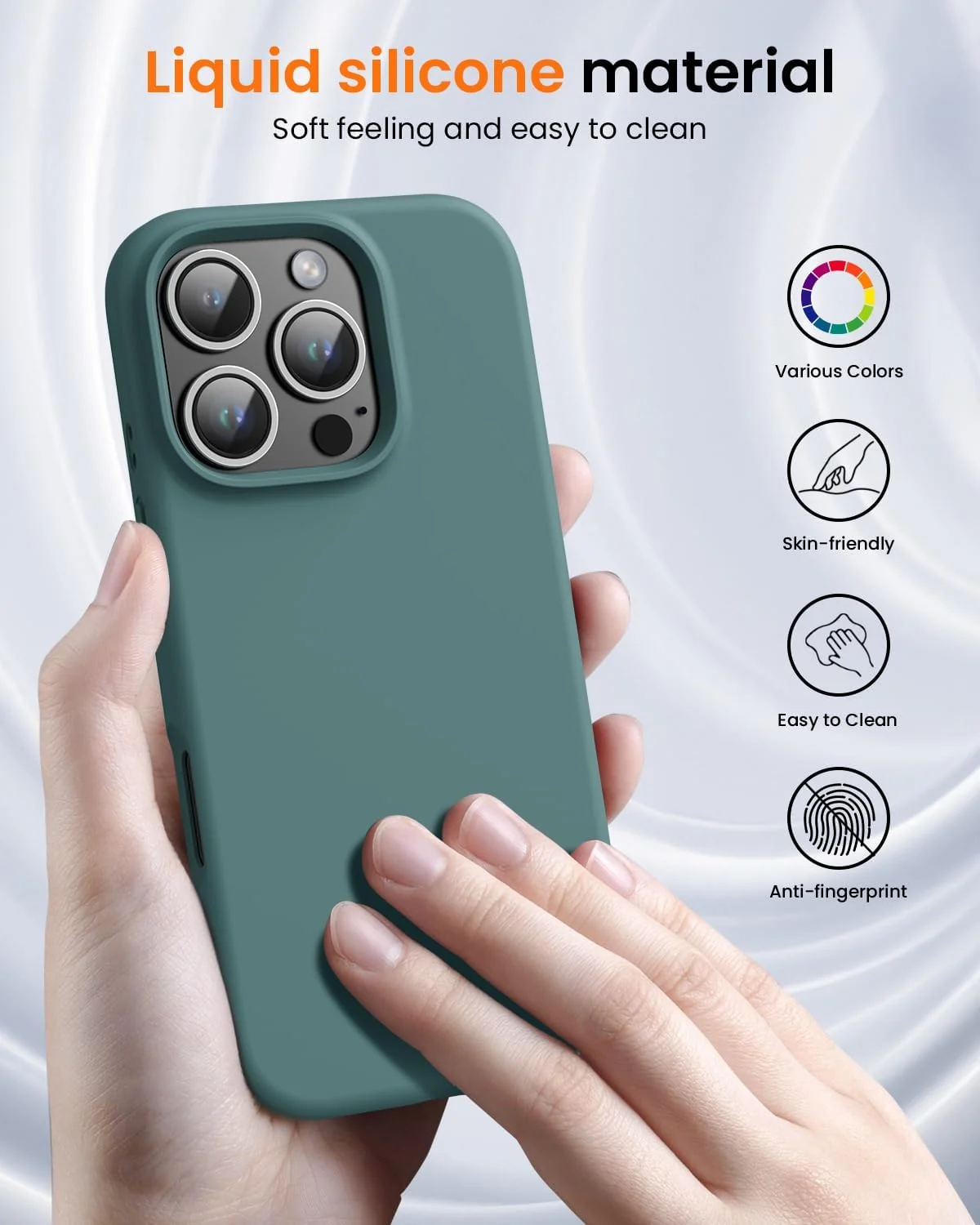 DL3 Mobilak Liquid Silicone Protective Case with Soft Microfiber Lining for iPhone 16 Pro Max - Pine Green