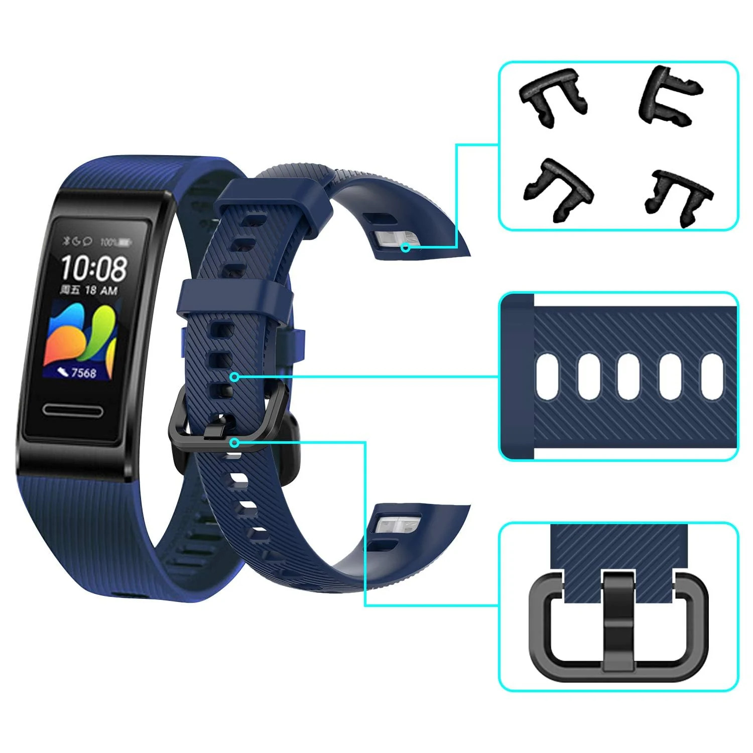 DL3 Mobilak Strap Compatible with Huawei Band 4 Pro/Huawei Band 3 Pro/Huawei Band 3, Soft Silicone Sports Bracelet for Huawei Band 4 Pro/Band 3 Pro/Band3 - Blue