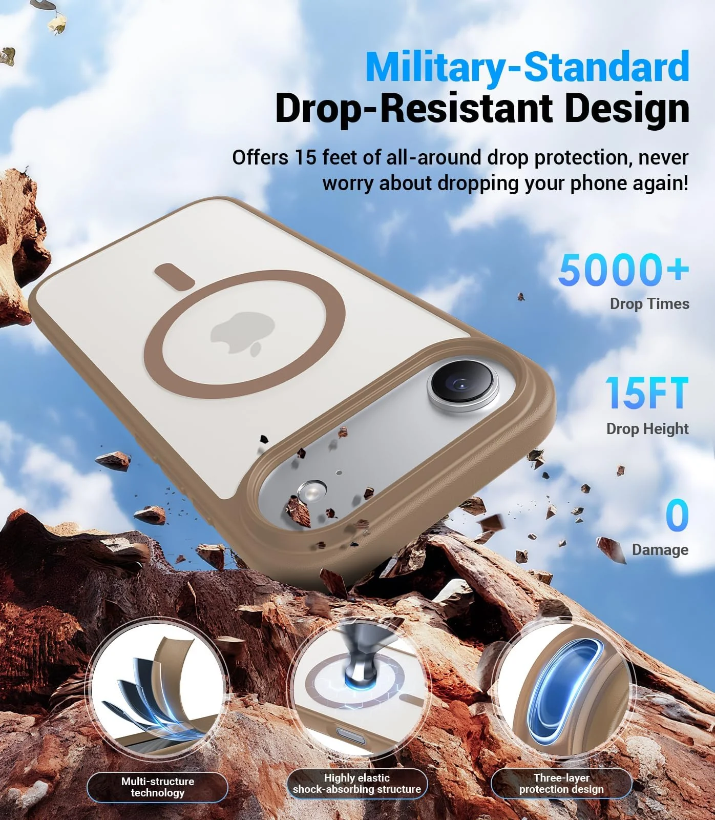 DL3 Mobilak Clear MagSafe-Compatible Magnetic Case for iPhone Air with Military-Grade Protection - Desert