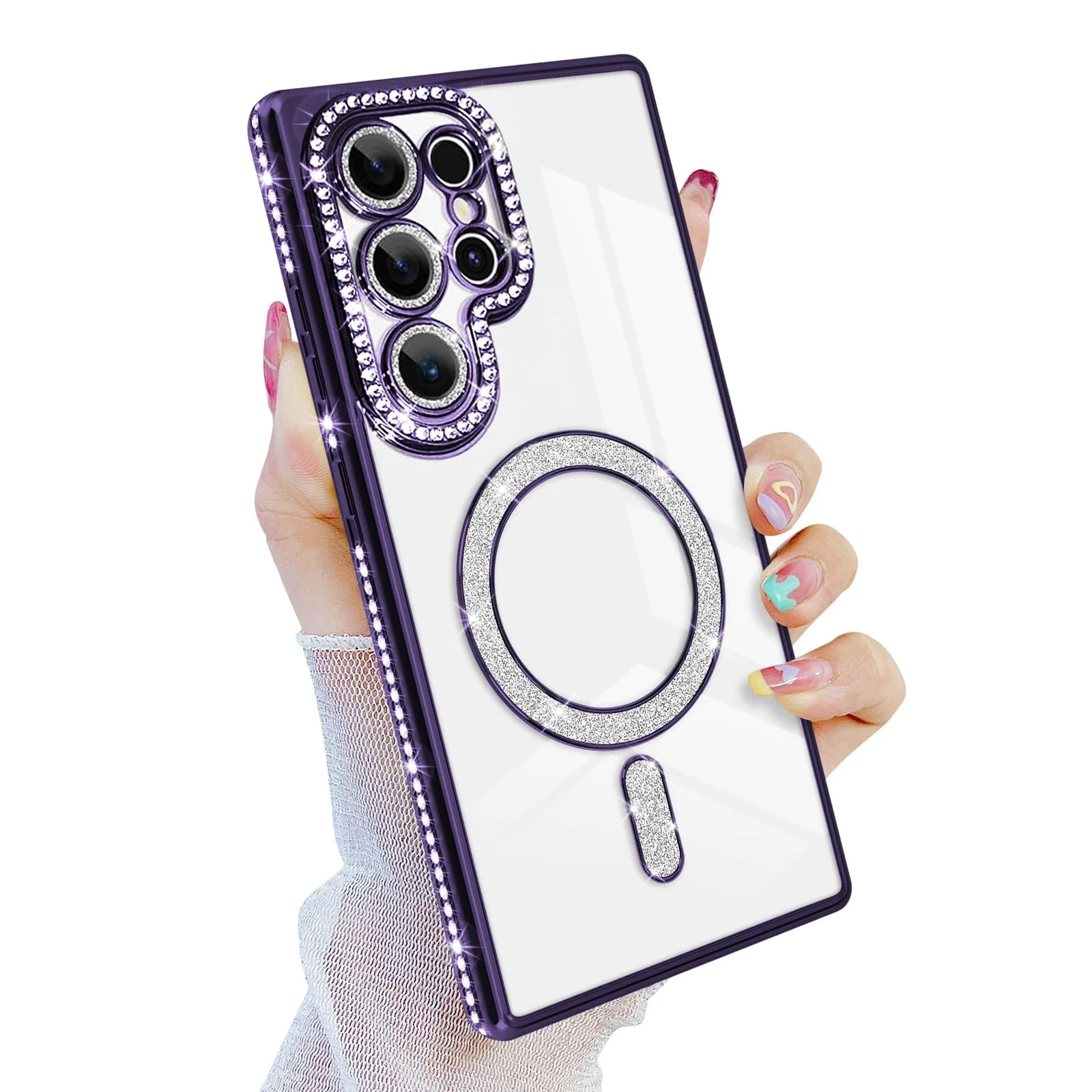 DL3 Mobilak MagSafe-Compatible Magnetic Case for Samsung Galaxy S23 Ultra with Camera Protection and Magnetic Car-Mount Support - Purple