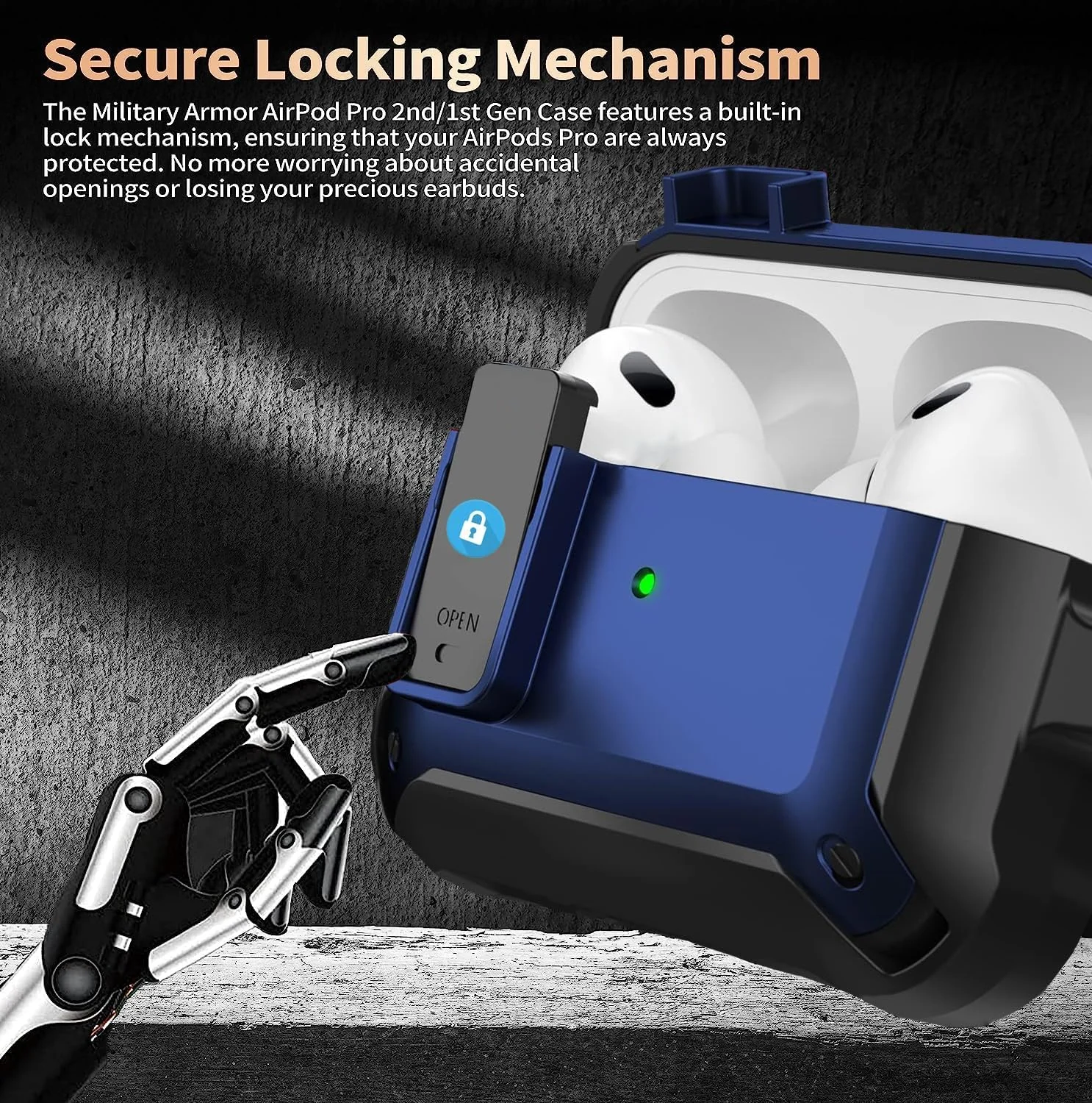 DL3 Mobilak Airpod Pro Cover With Lock, Compatible With AirPods Pro 2nd/1st Generation (2023/2022/2019), Shockproof Case for Men Women - Black Blue