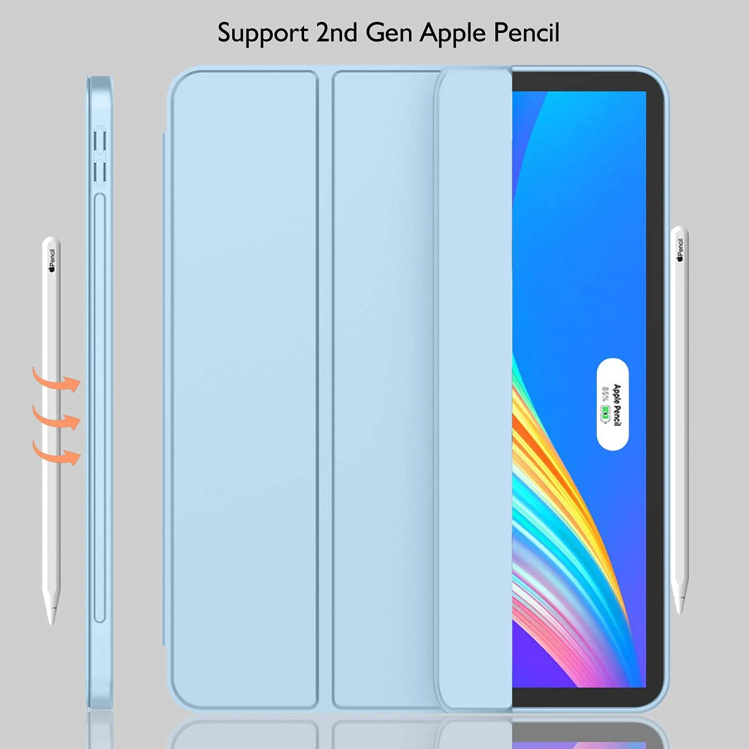 DL3 Mobilak iPad Pro 11 Inch Case 2022(4th Gen)/2021(3rd Gen)/2020(2nd Gen) with Pencil Holder, Smart Case [Support Touch ID and Auto Wake/Sleep] with Auto 2nd Gen Pencil Charging - Sky Blue