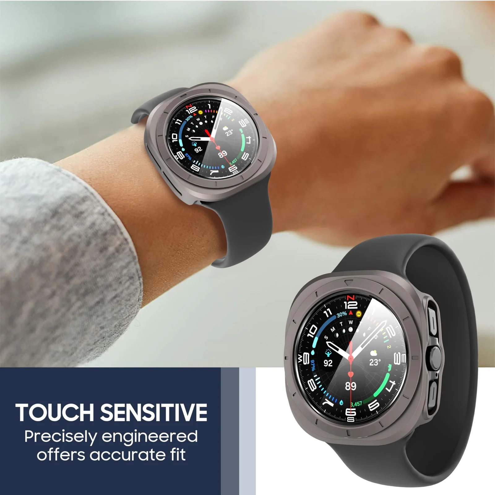 DL3 MOBILAK Case for Samsung Galaxy Watch Ultra 2025/Galaxy Watch 7 Ultra 2024 47mm, Full Coverage Slim Hard Case Protective Bumper Built-in Tempered Glass Screen Protector Shell - Titanium Gray