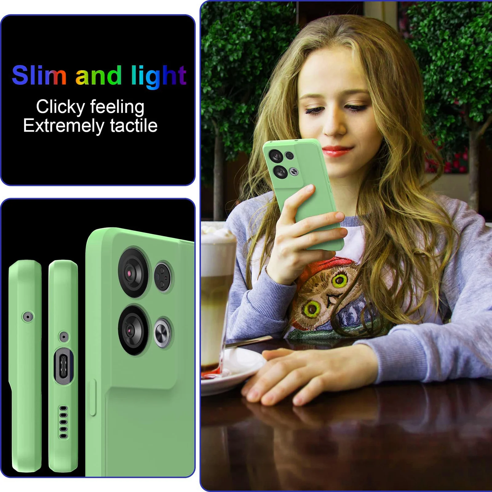 DL3 Mobilak Silicone Protective Case for OPPO Reno 8 Pro 5G / Reno 8 Pro Plus, Shock-absorbing protection, Scratch-resistant surface, Soft microfiber lining - Light Green