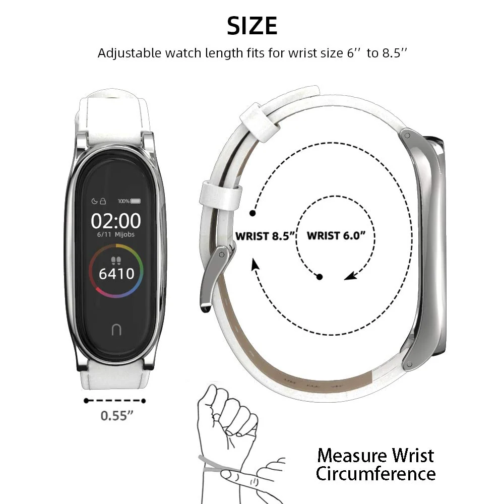 DL3 Mobilak Strap for Mi Band 6, Mi band 5, Mi Band 4, Mi Band 3 Genuine Leather Replacement Strap Watch Wrist Band Smart Bracelet Accessories for Xiaomi Mi 6 5 4 3 Fit Band - White