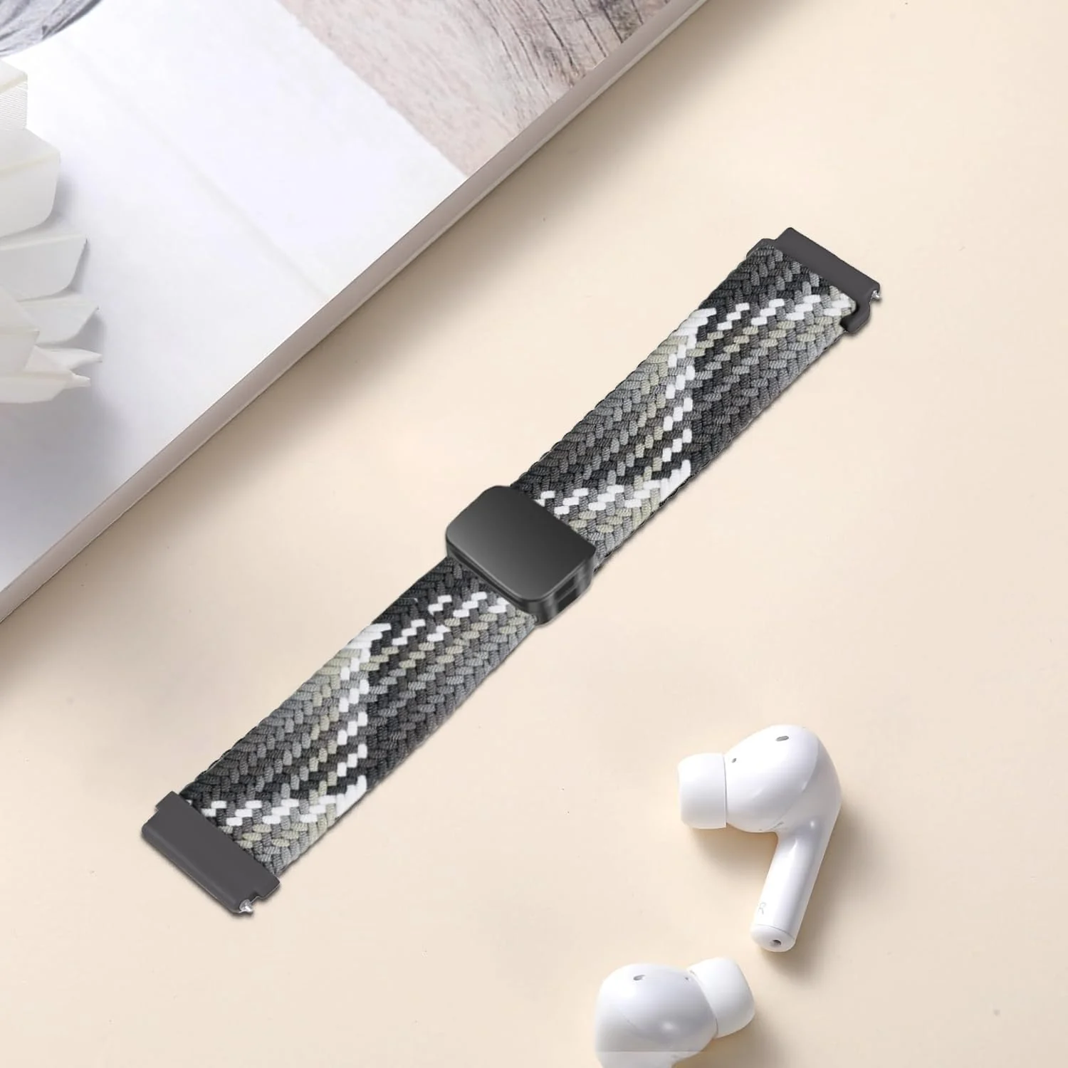 DL3 Mobilak 22mm Magnetic Band for Redmi Watch 5 Active/5 Lite/Samsung Galaxy Watch 3 45mm/Watch 46mm/Gear S3/Huawei watch GT6 GT5 46MM/GT2E/GT6 Pro/GT 5 Pro/Amazfit GTR 4/3, Stretchy Braided Nylon Sport Strap - Gradient Gray