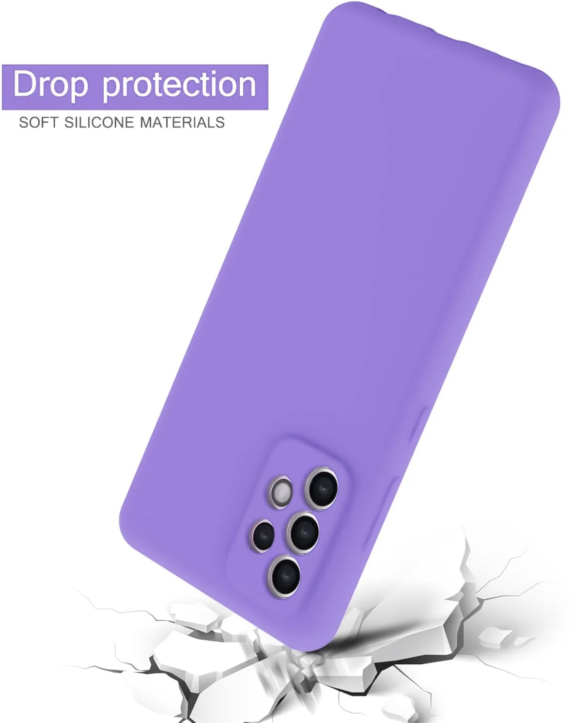 DL3 Mobilak Silicone Protective Case for Samsung Galaxy A72, Shock-absorbing protection, Scratch-resistant surface, Soft microfiber lining - Light Purple