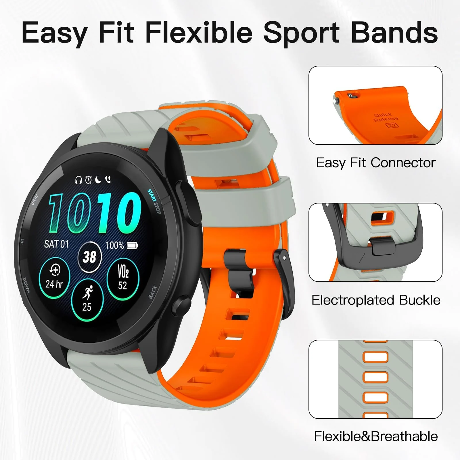 DL3 Mobilak Silicone Sport Band 22MM Strap For Xiaomi Redmi Watch 5 Active/5 Lite/Samsung Galaxy Watch 3 45mm/Watch 46mm/Gear S3/Huawei watch GT5 GT4 GT3 GT2 GT 46MM/GT2E/GT3 Pro/GT 5 Pro - Gray/orange