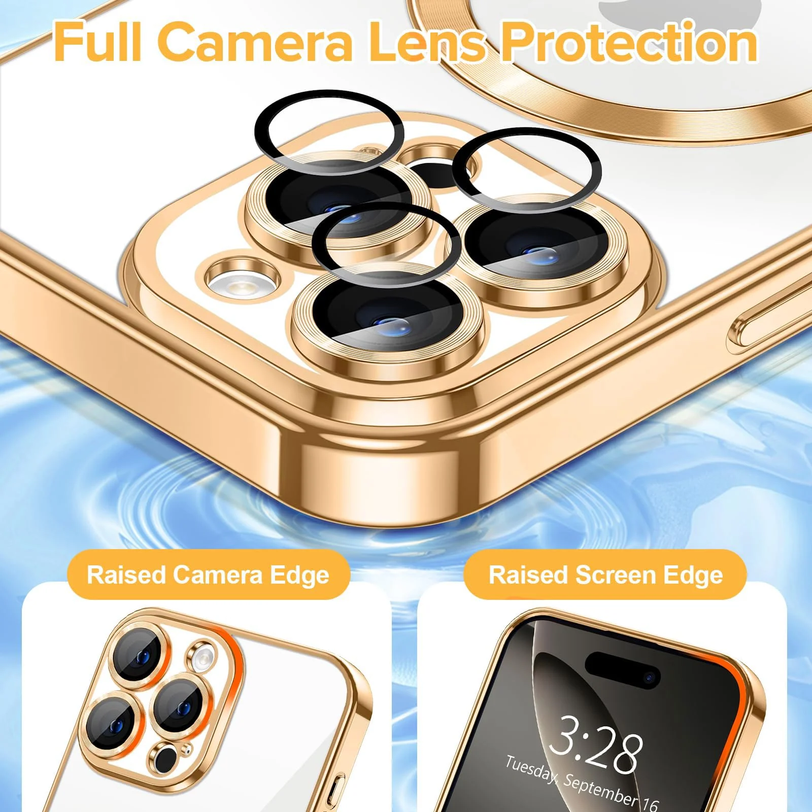 DL3 Mobilak Plated-Edge Protective Case for iPhone 16 Pro Max 6.9-Inch, Compatible with MagSafe accessories, Supports wireless charging, Shock-absorbing protection - Gold