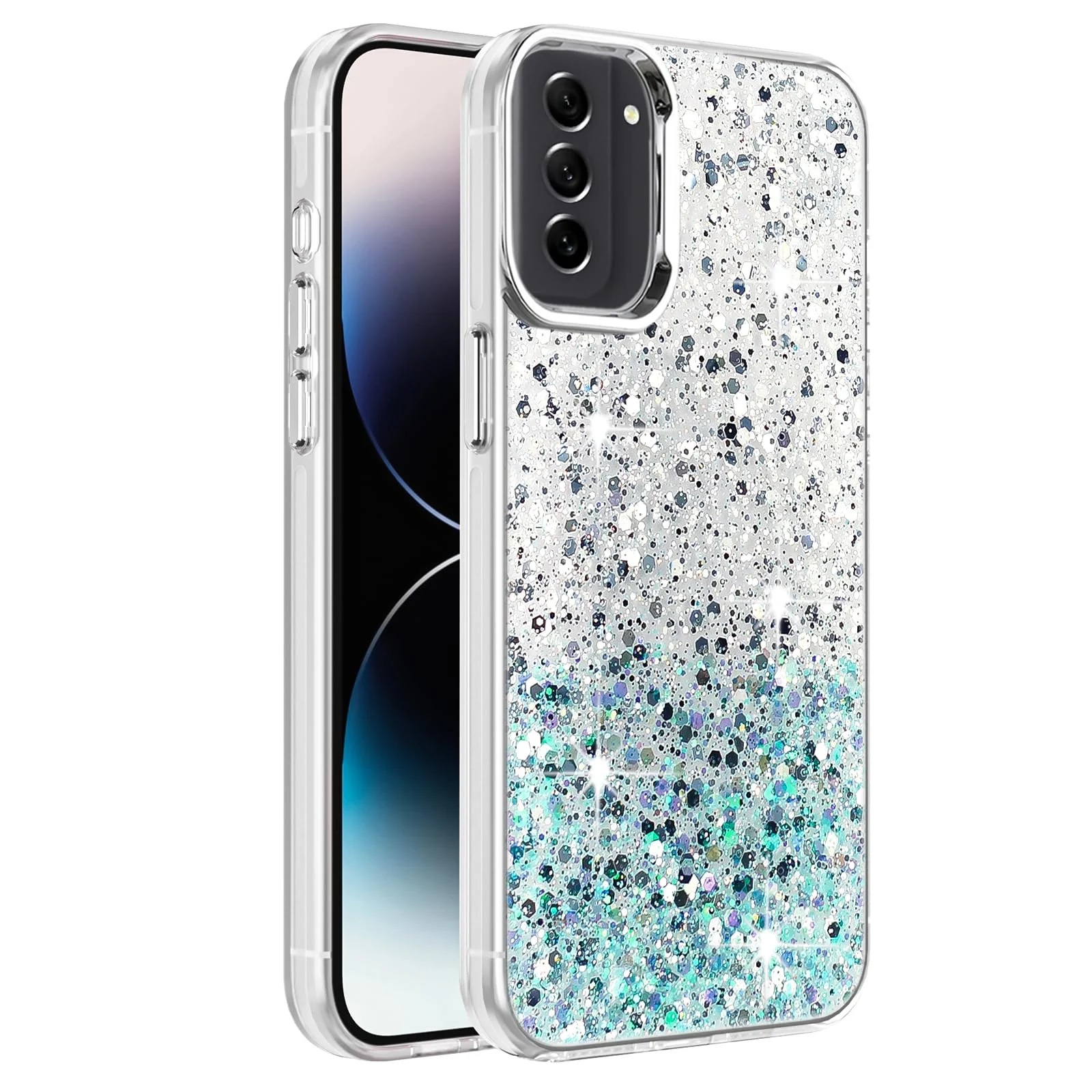 DL3 Mobilak Glitter Protective Case for Samsung Galaxy S23 5G, Supports wireless charging, Camera protection, Shock-absorbing protection - White Green