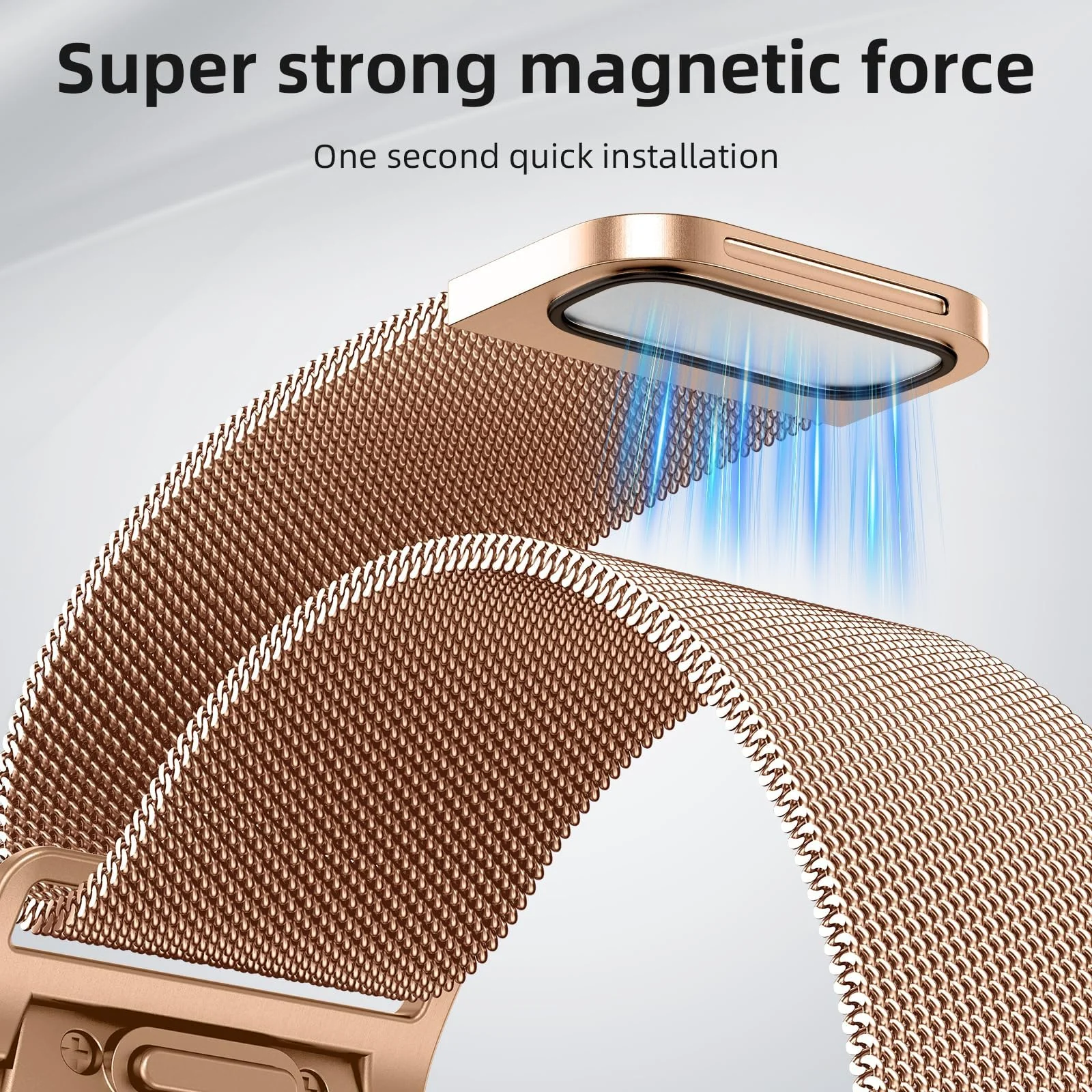 DL3 MOBILAK Milanese Magnetic Stainless-Steel Watch Strap for Samsung Galaxy Watch 4 and 4 Classic and 5 and 5 Pro and 6 and 6 Classic - Rose Gold