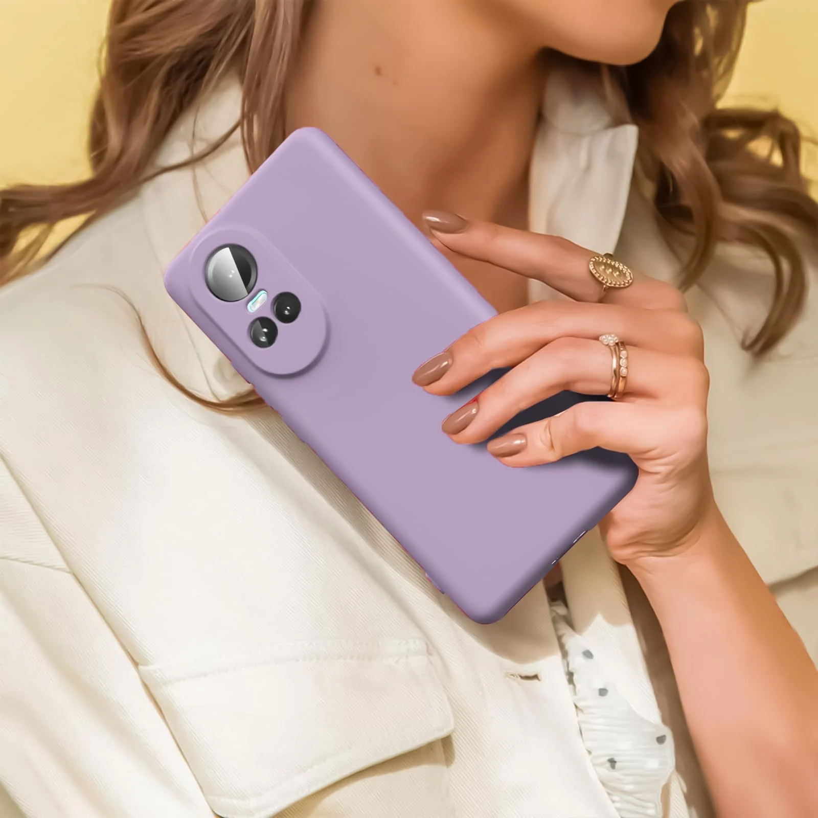 DL3 Mobilak Liquid Silicone Protective Case with Soft Microfiber Lining with Full Camera Protection for OPPO Reno 10 5G / OPPO Reno 10 Pro 5G - Lavender