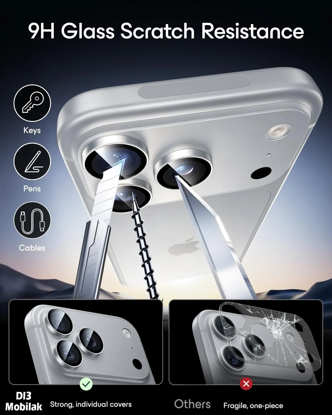 DL3 MOBILAK Individual Ring Camera Lens Protector for Apple iPhone 18 Pro and 18 Pro Max - Silver