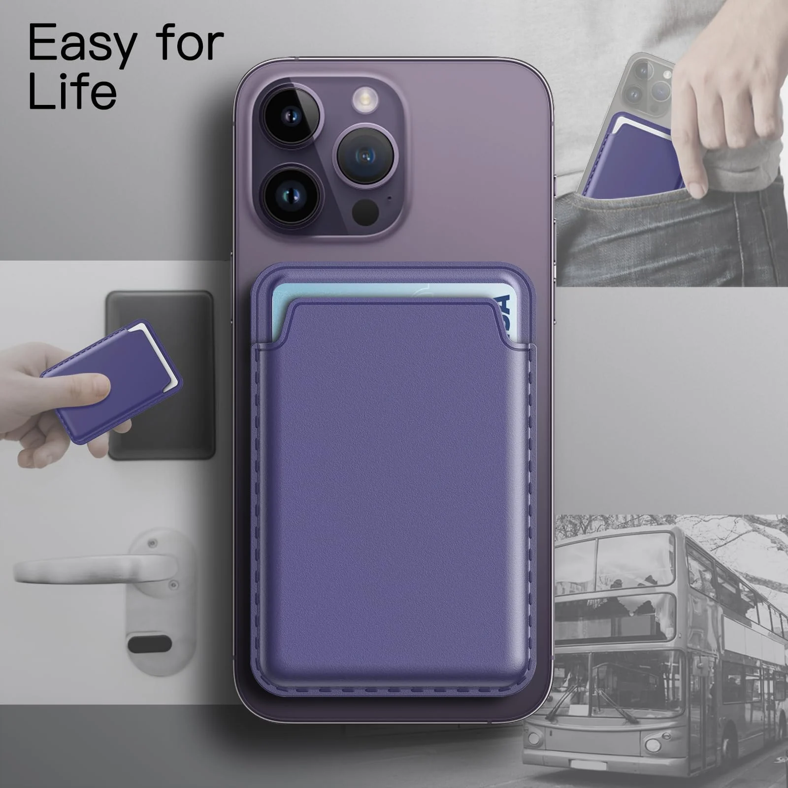 DL3 Mobilak Magnetic Card Holder Phone Wallet for iPhone 16/15/14/13/12 Series with MagSafe, Wallet for iPhone 16 15 14 Pro Max Plus Series, MagSafe 3 Wallet for iPhone 13 12 Pro Max Mini Series - Lavender