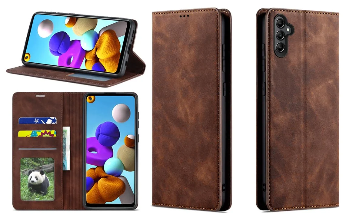 Dl3 Mobilak Premium PU Leather Flip Folio Case for Samsung Galaxy A34 5G, Magnetic Closure Protective Case Kickstand Card Cash Slot Shockproof Durable Wallet Cover Soft TPU (Havana)