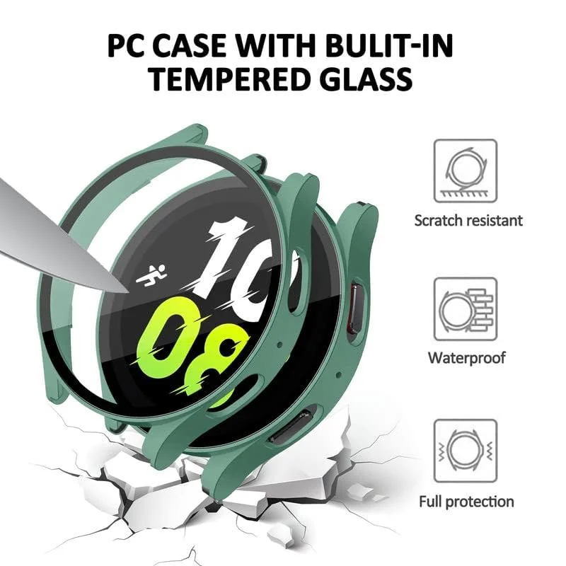 DL3 Mobilak Protective Case Compatible with Samsung Galaxy Watch 5 Pro 45mm 9H Hardness PC Case Bumper Full Slim Protective Cover with Tempered Glass For Samsung Galaxy Watch5 Pro 45mm - Green