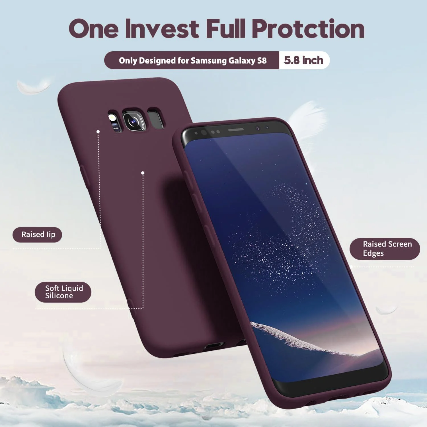 DL3 Mobilak Liquid Silicone Protective Case with Soft Microfiber Lining with Full Camera Protection for Samsung Galaxy S8+ Plus - Wine Red