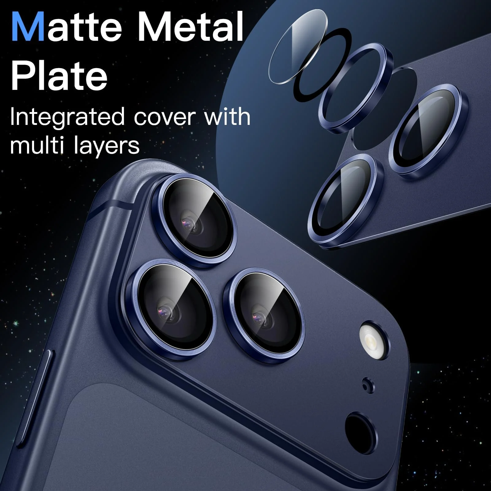 DL3 Mobilak Camera Protection for iPhone 17 Pro Max 6.9-Inch, Full Coverage 9H Tempered Glass Ring Cover, Matte Metal Plate, Does Not Influence on the Case, Pack of 1 - Blue
