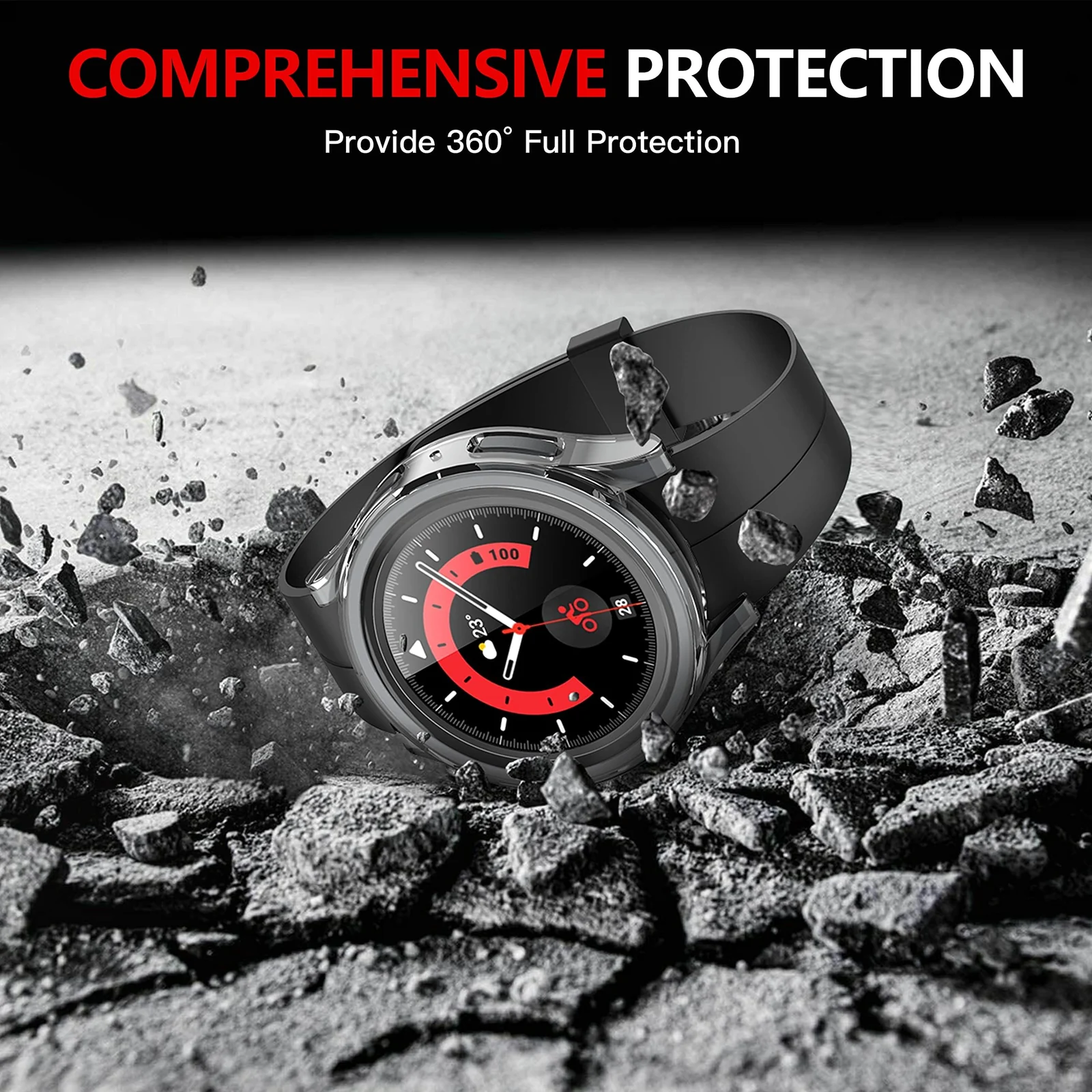 DL3 Mobilak Protective Case Compatible with Samsung Galaxy Watch 5 Pro 45mm 9H Hardness PC Case Bumper Full Slim Protective Cover with Tempered Glass For Samsung Galaxy Watch5 Pro 45mm - Clear