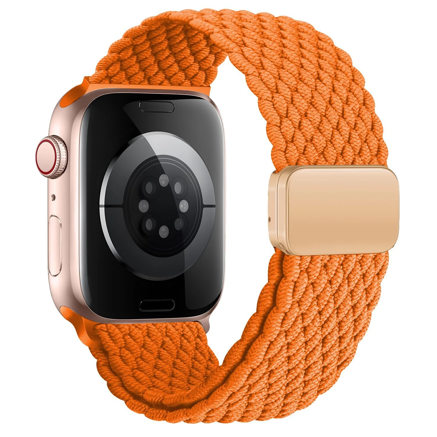DL3 Mobilak Sport Solo Loop Compatible with Apple Watch Band 42mm 44mm 45mm 46mm 49mm for Women Men, Magnetic Strap Stretchy Braided Wristband for iWatch Series 11 10 9 8 7 6 5 4 3 Ultra 3 2 1 SE SE2 - Orange