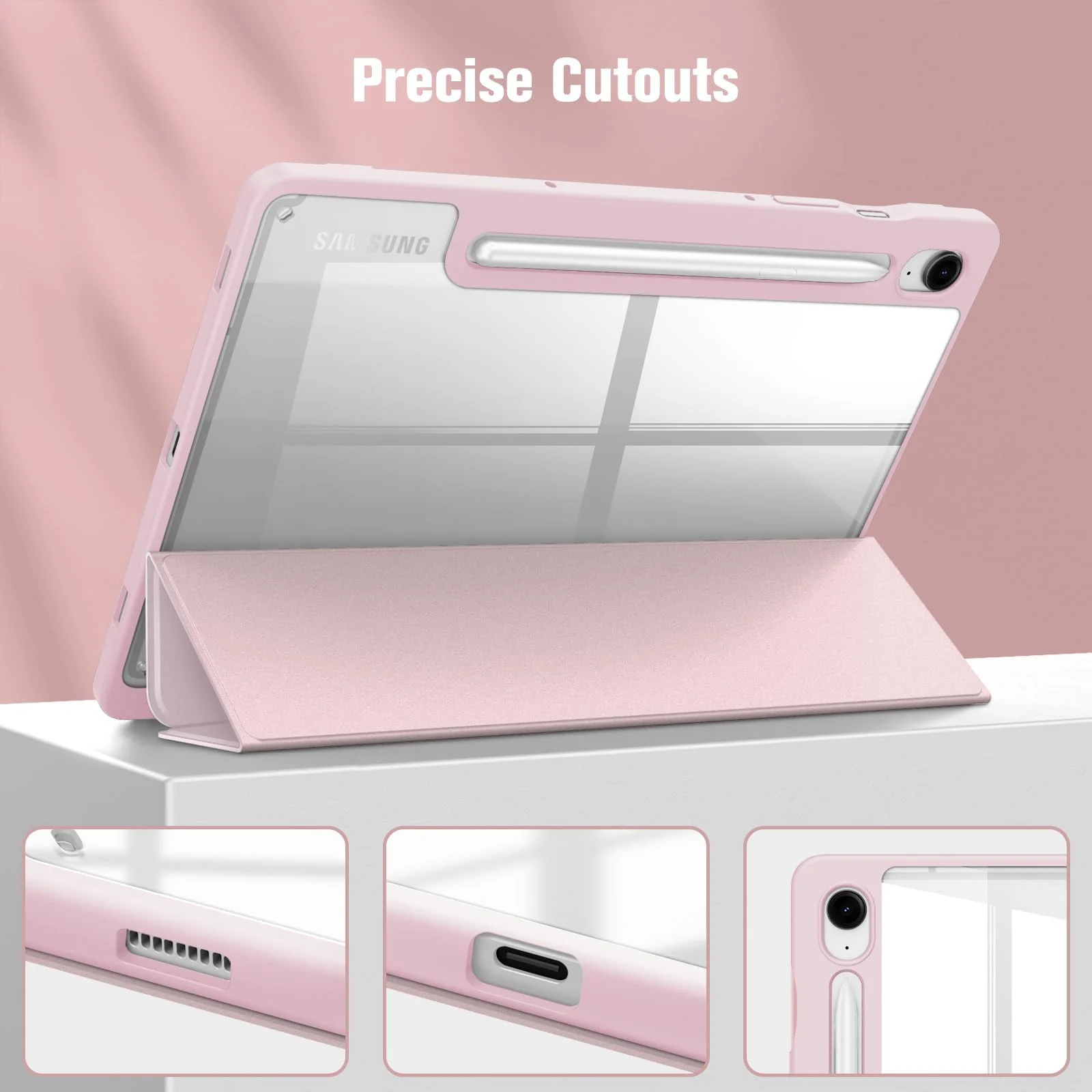 DL3 Mobilak Hybrid Slim Case for Samsung Galaxy Tab S9 FE 5G 10.9 Inch/Galaxy Tab S9 11 Inch 2023 with S Pen Holder, Shockproof Cover with Clear Transparent Back Shell, Auto Wake/Sleep - Pink