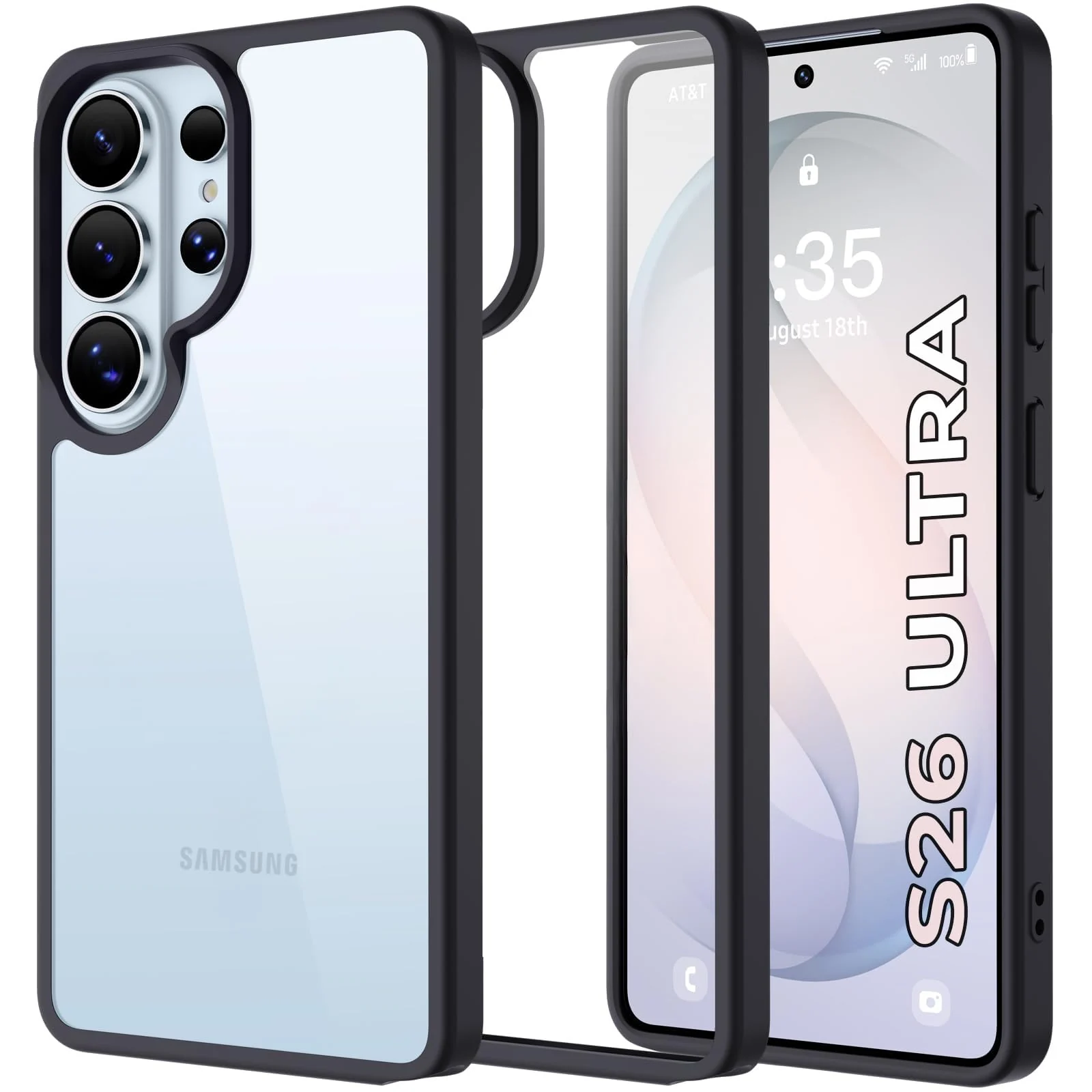 DL3 Mobilak Clear TPU Case for Samsung Galaxy S26 Ultra 5G, Supports wireless charging, Shock-absorbing protection, Anti-fingerprint finish - Black