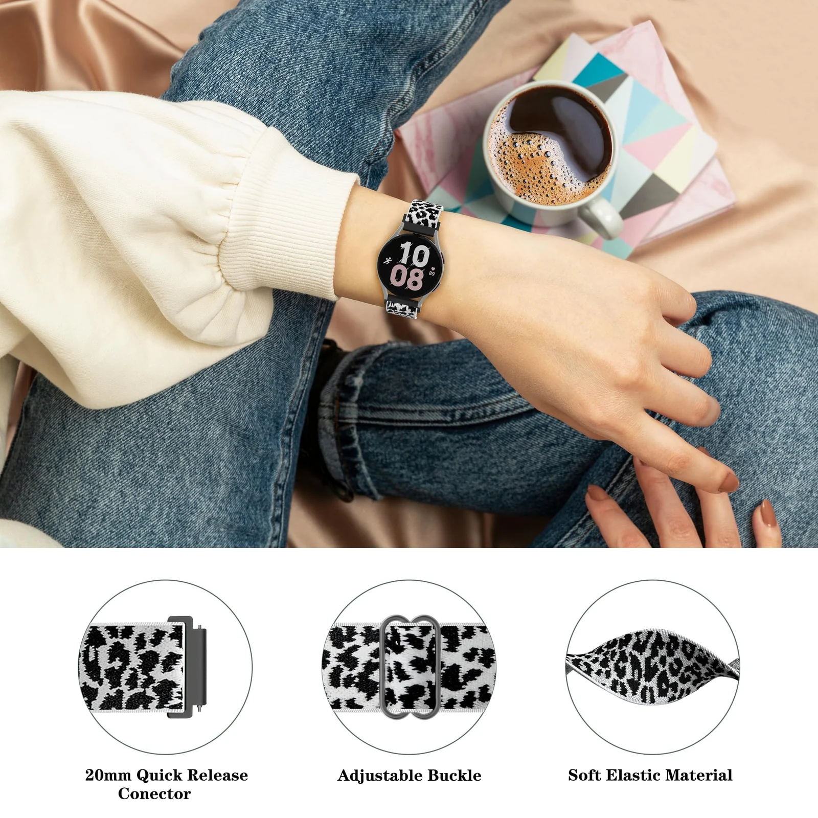 DL3 Mobilak Strap Nylon Loop 20MM Band For Samsung Galaxy Watch 7/6/5/4 40mm 44mm/Watch 5 Pro 45mm/S2 classic/active 2 40mm 44mm/Amazfi GTS 2/2e/3/3 Pro/4/GTS 2 Mini/3 Mini/4 Mini/Bip 3 - Black