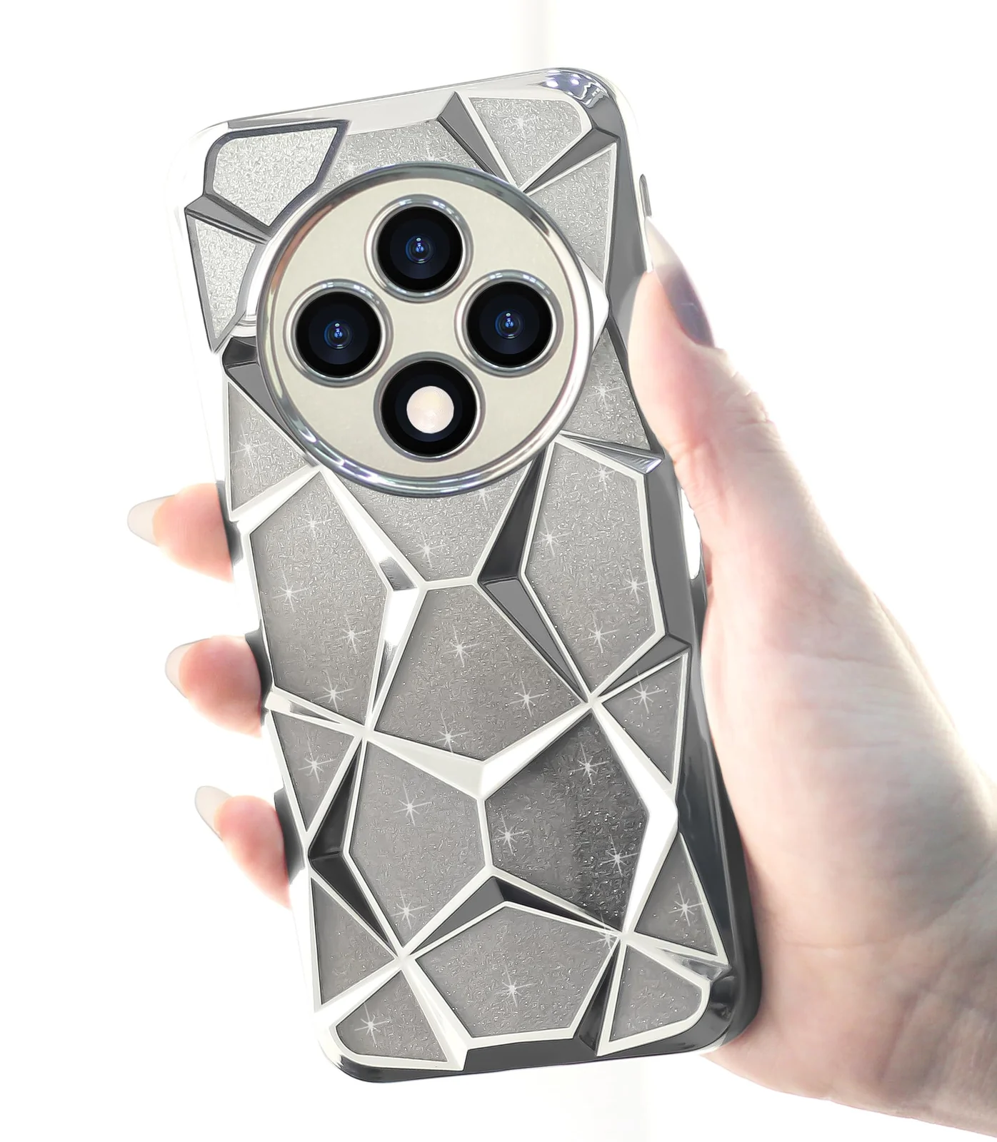 DL3 Mobilak Compatible with OPPO Reno12 F/Reno 12F Case Plating Bling Gradient Glitter Clear Cover Soft TPU Silicone Cute Camera Protection Shockproof Back for Women Girls Case - Silver