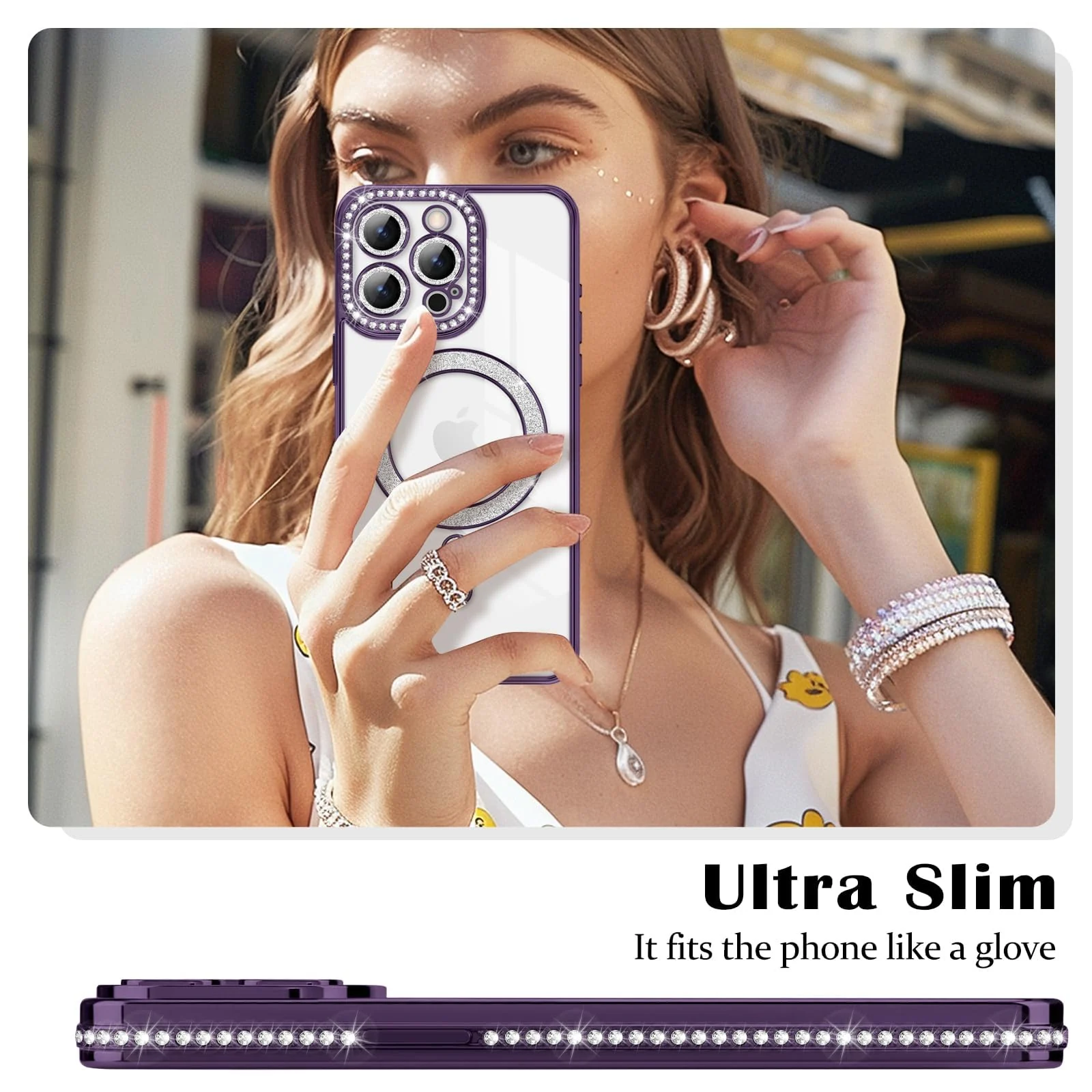 DL3 Mobilak MagSafe-Compatible Magnetic Case for iPhone 15 Pro with Camera Protection and Magnetic Car-Mount Support - Purple