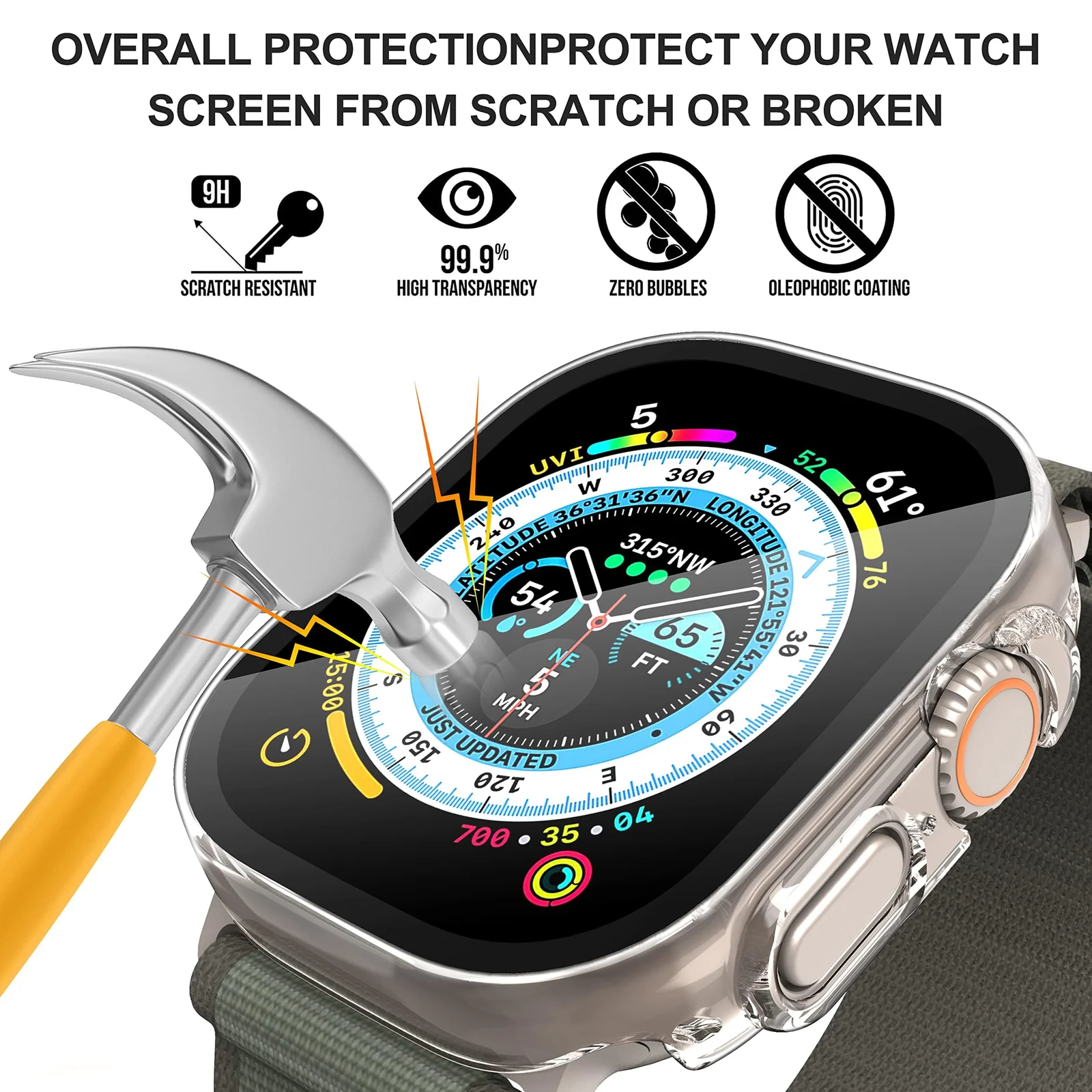 DL3 Mobilak Hard Case Designed for Apple Watch Ultra 2 (2023) / Ultra 1 49mm, Built-in 9H [HD ] Tempered Glass Screen Protector, [Full Protection] Slim Cover for iWatch 49mm - Clear