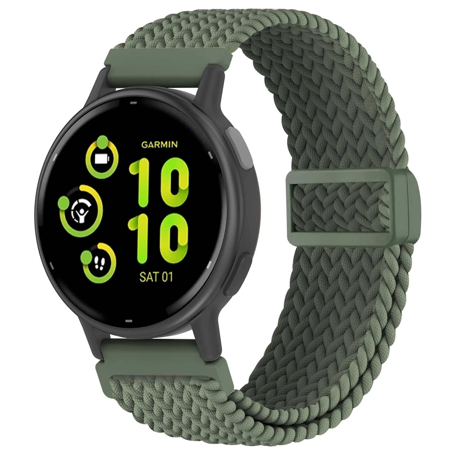 DL3 Mobilak 20mm Magnetic Band for Samsung Galaxy Watch 7/6/5/4/FE Band 40mm 44mm/Galaxy Watch 6/4 Classic Bands 47mm 43mm 46mm 42mm/Watch 5 pro 45mm/3 41mm/Active 2, Stretchy Braided Nylon Magnetic Sport Strap - Green Ash