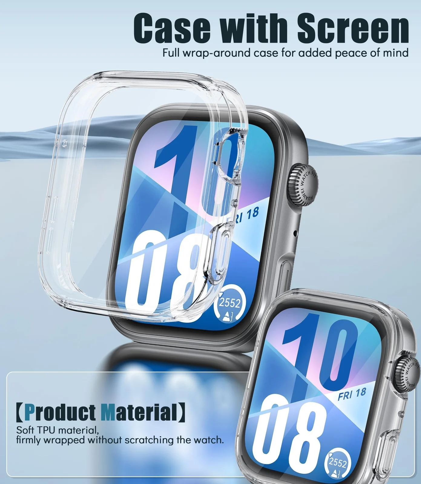 DL3 Mobilak Protective Case compatible with Huawei Watch Fit 4, All-around Flexible TPU Case with Built-in Screen Protector, Soft Frame & Shockproof Cover For Huawei Watch Fit 4 - Clear